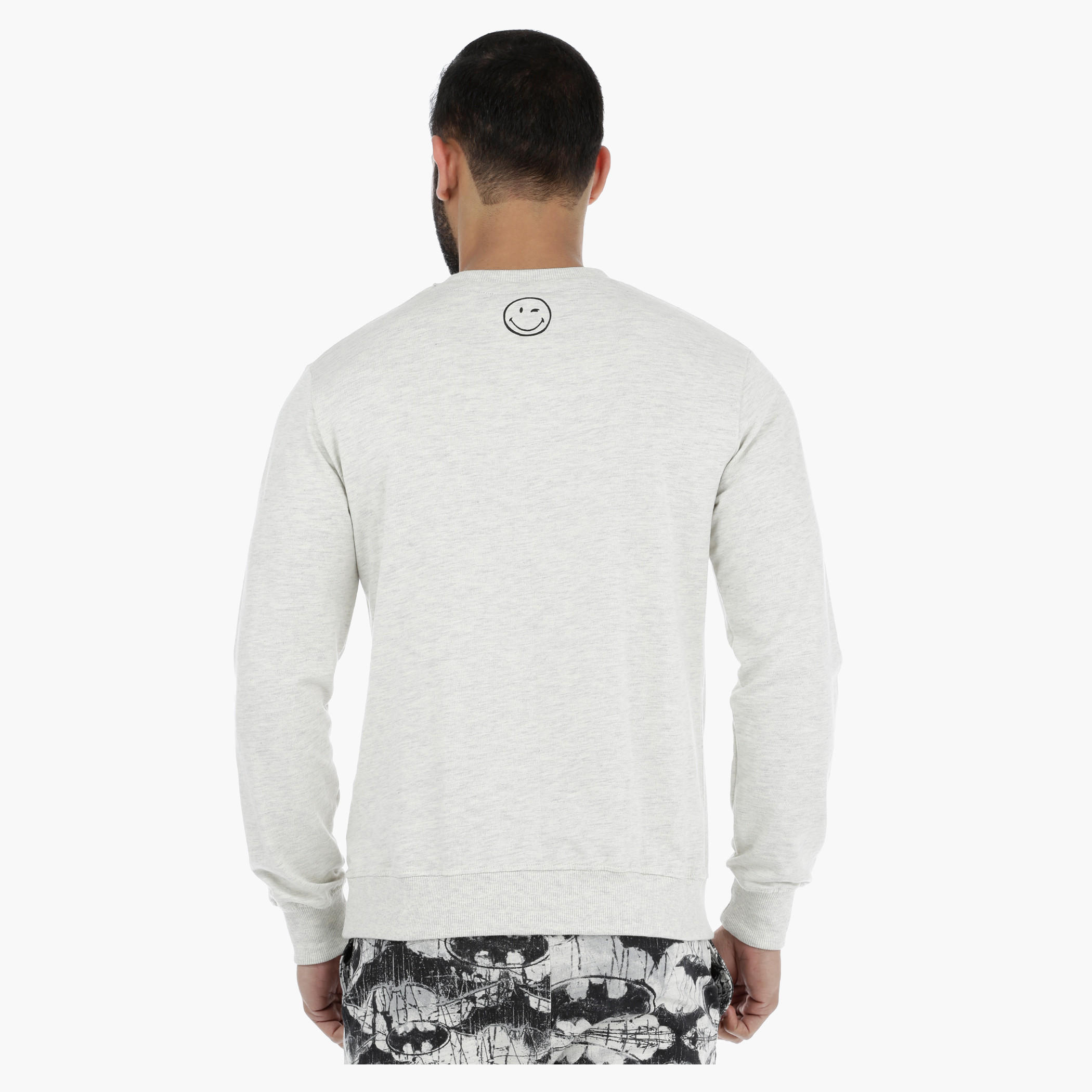 Smiley World Graphic Print Long Sleeves Melange Sweatshirt-men-winterwear-hoodiesandsweatshirts-image-2
