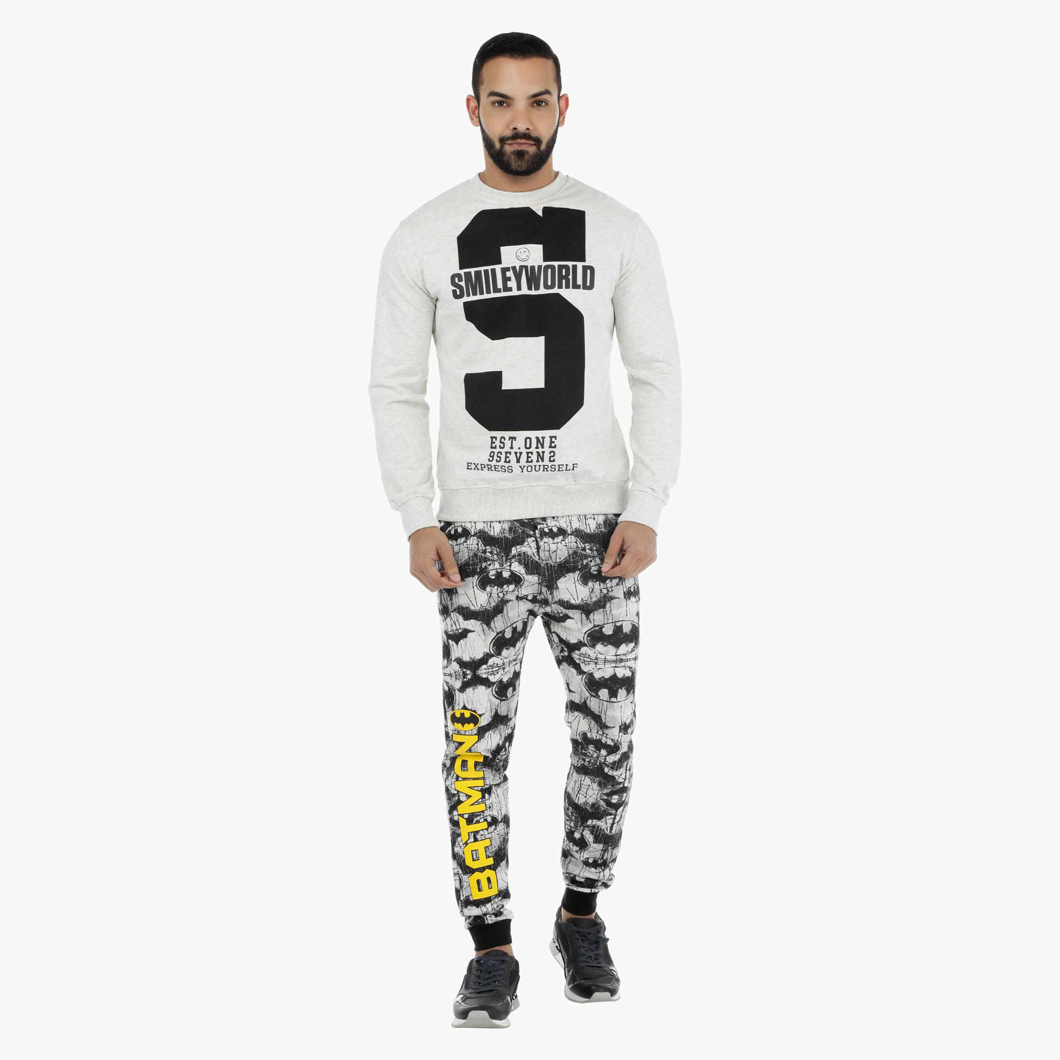 Smiley World Graphic Print Long Sleeves Melange Sweatshirt-men-winterwear-hoodiesandsweatshirts-image-5