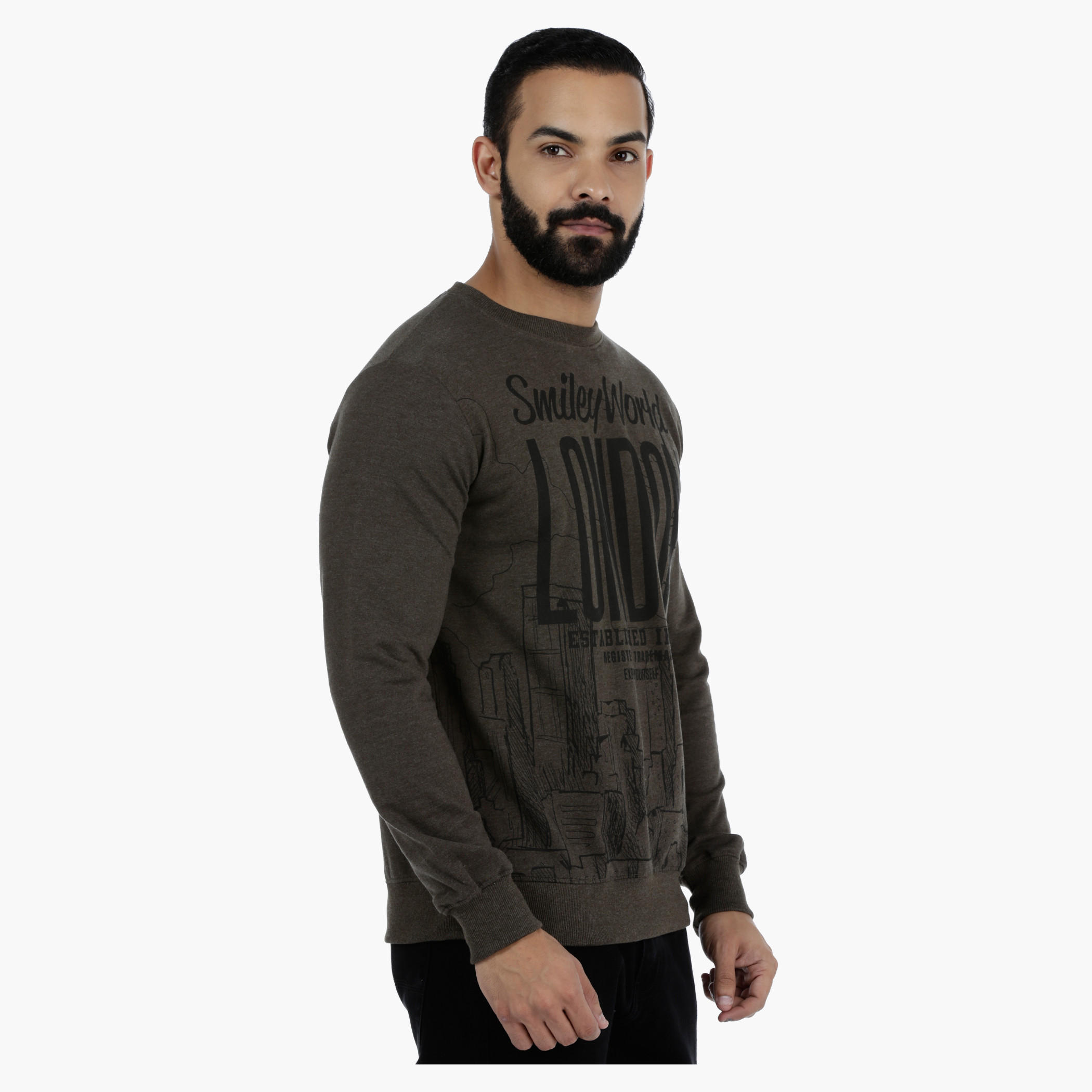 Smiley World Graphic Print Long Sleeves Melange T-shirt-men-winterwear-hoodiesandsweatshirts-image-3