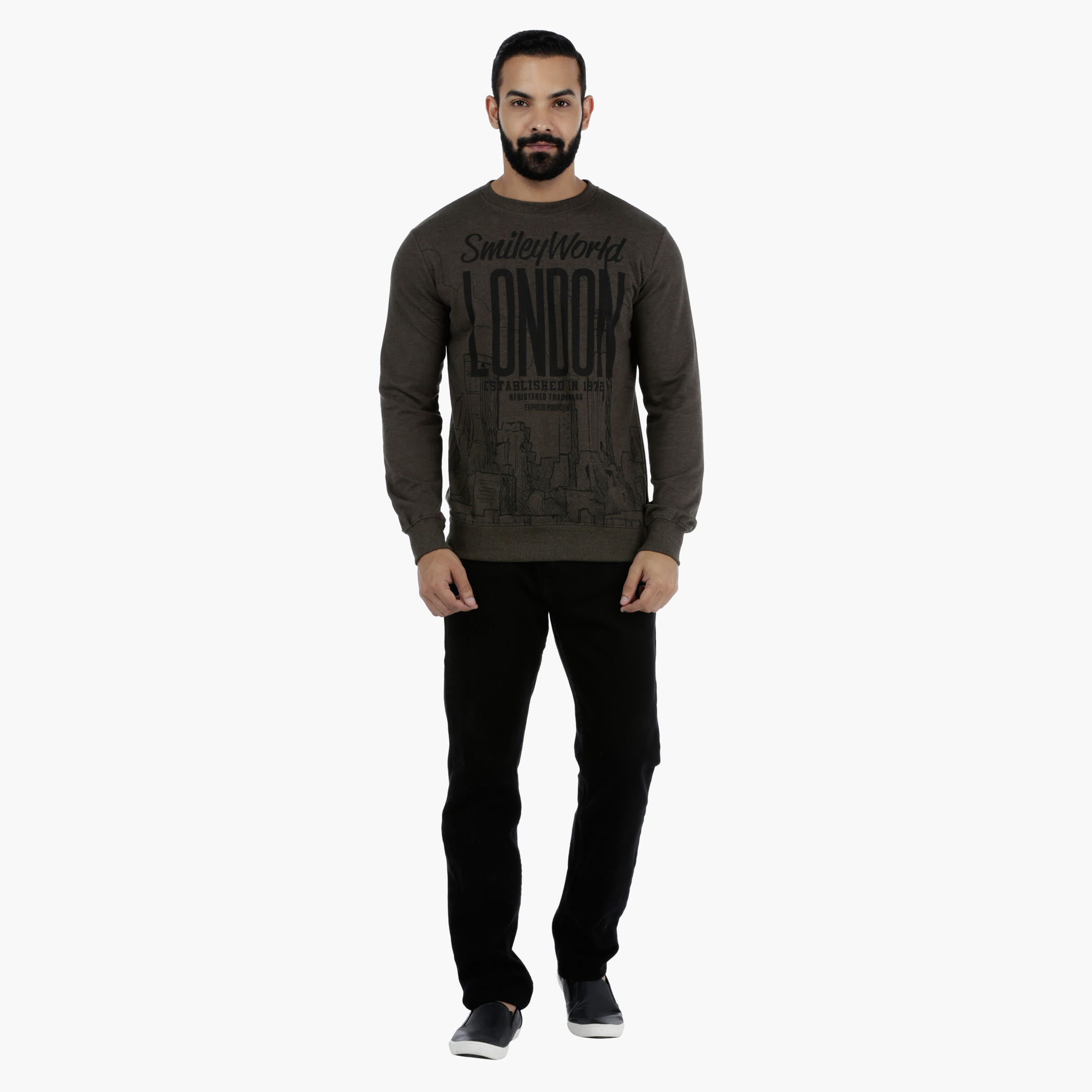 Smiley World Graphic Print Long Sleeves Melange T-shirt-men-winterwear-hoodiesandsweatshirts-image-5