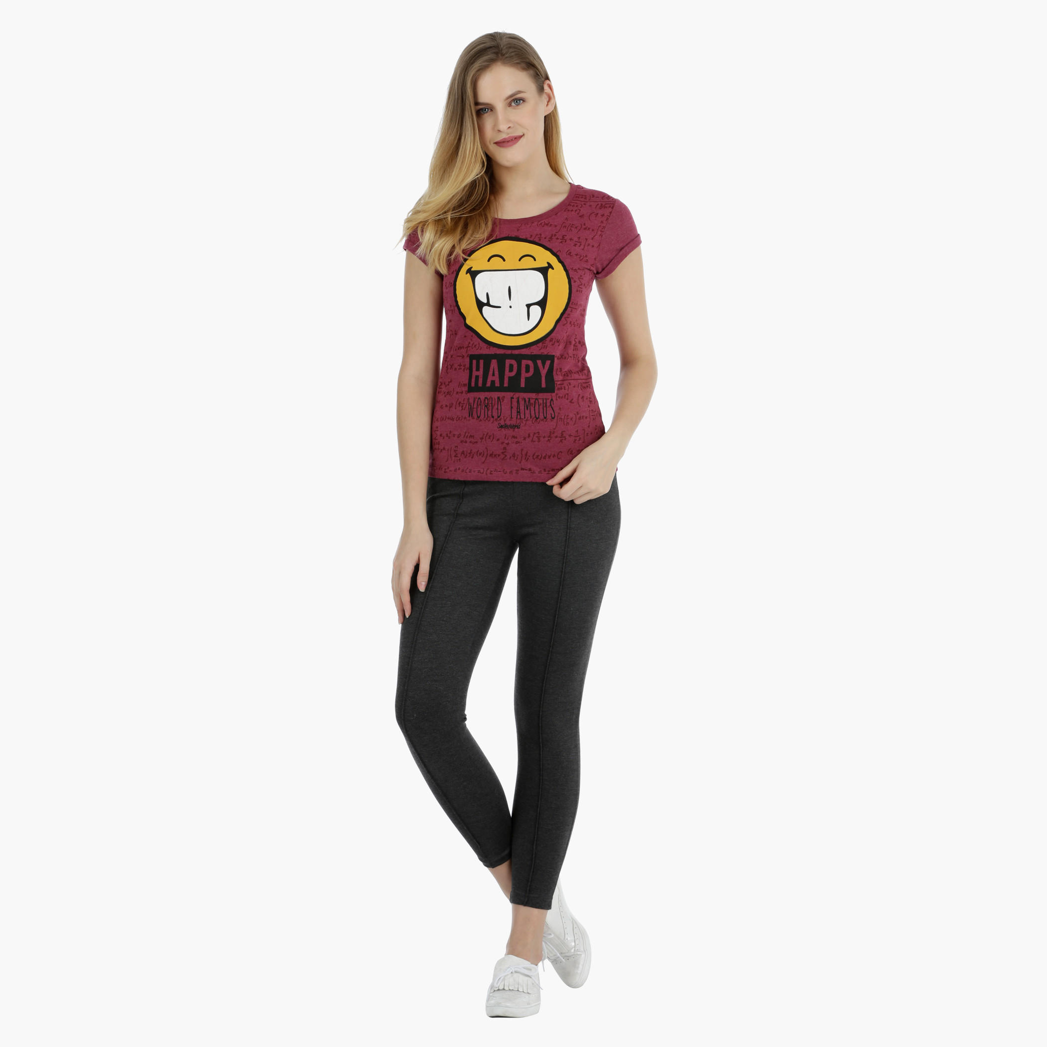 Smiley World Short-sleeved Graphic T-shirt-women-clothing-tshirts-image-5