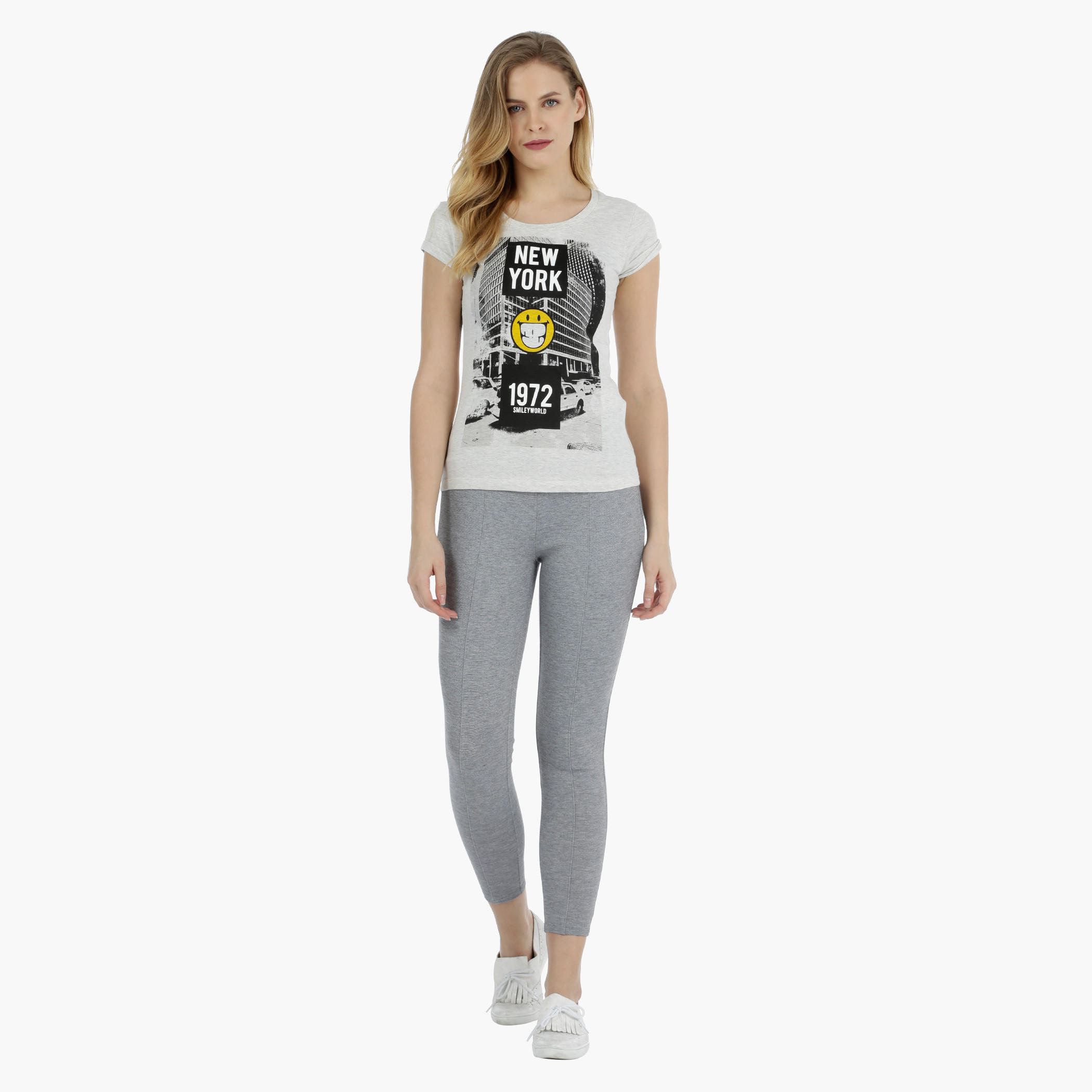 Smiley World Short-sleeved Graphic T-shirt-women-clothing-tshirts-image-5