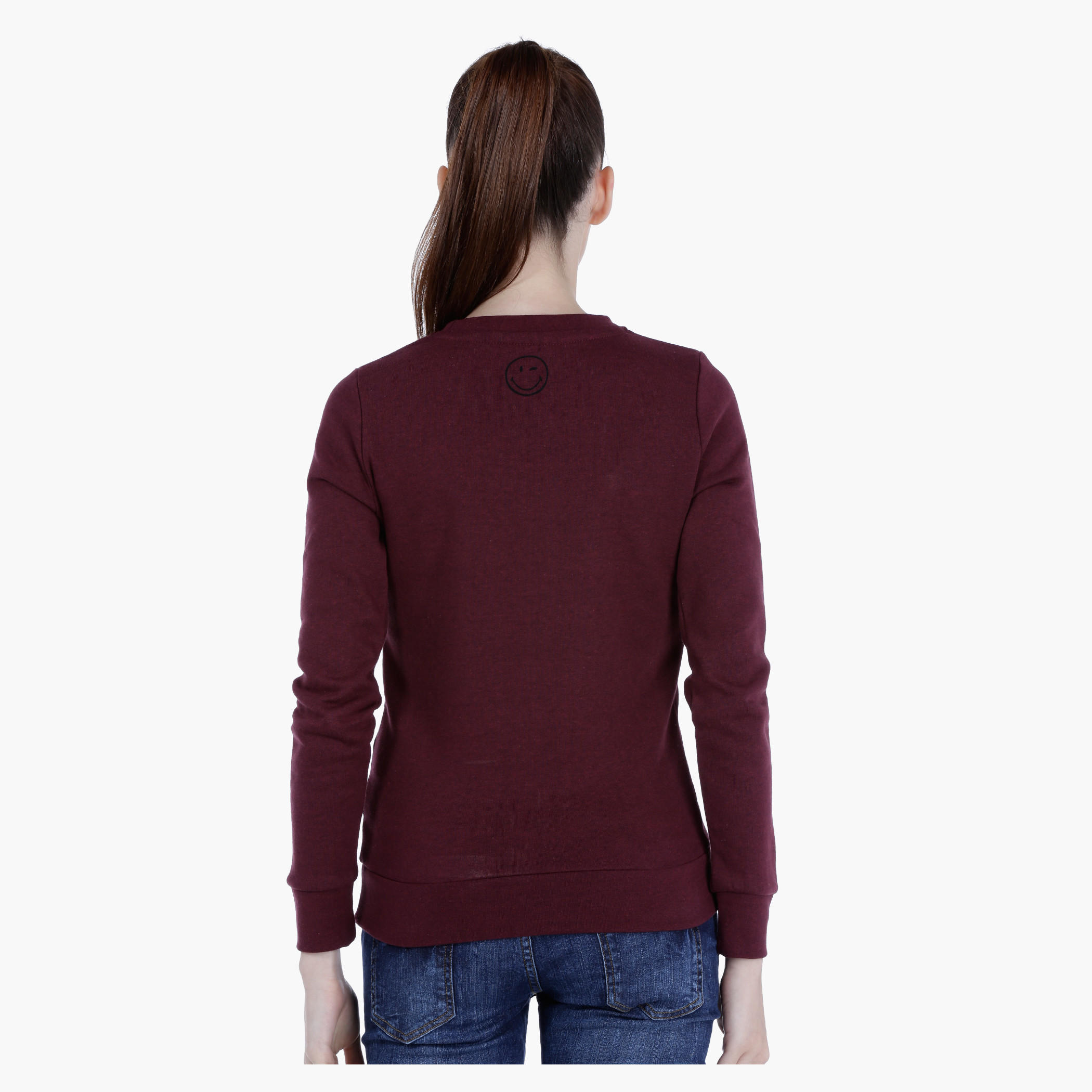 Smiley World Melange Sweatshirt with Graphic Print and Long Sleeves-women-winterwear-hoodiesandsweatshirts-sweatshirts-image-2
