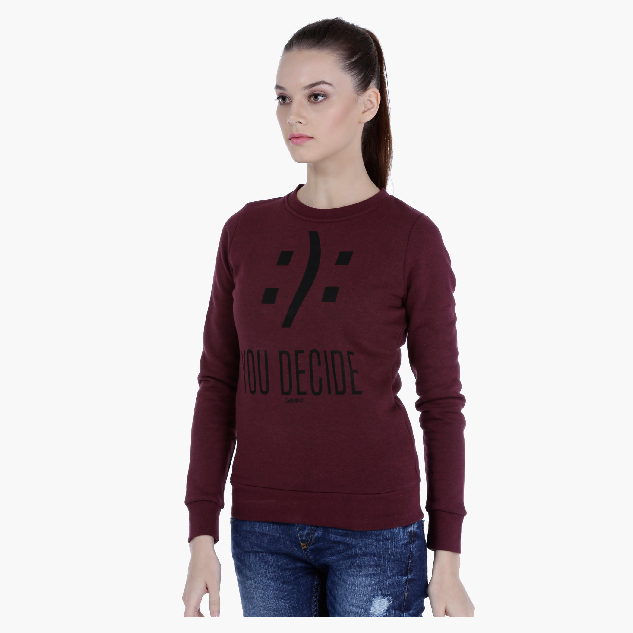 Smiley World Melange Sweatshirt with Graphic Print and Long Sleeves-women-winterwear-hoodiesandsweatshirts-sweatshirts-image-3