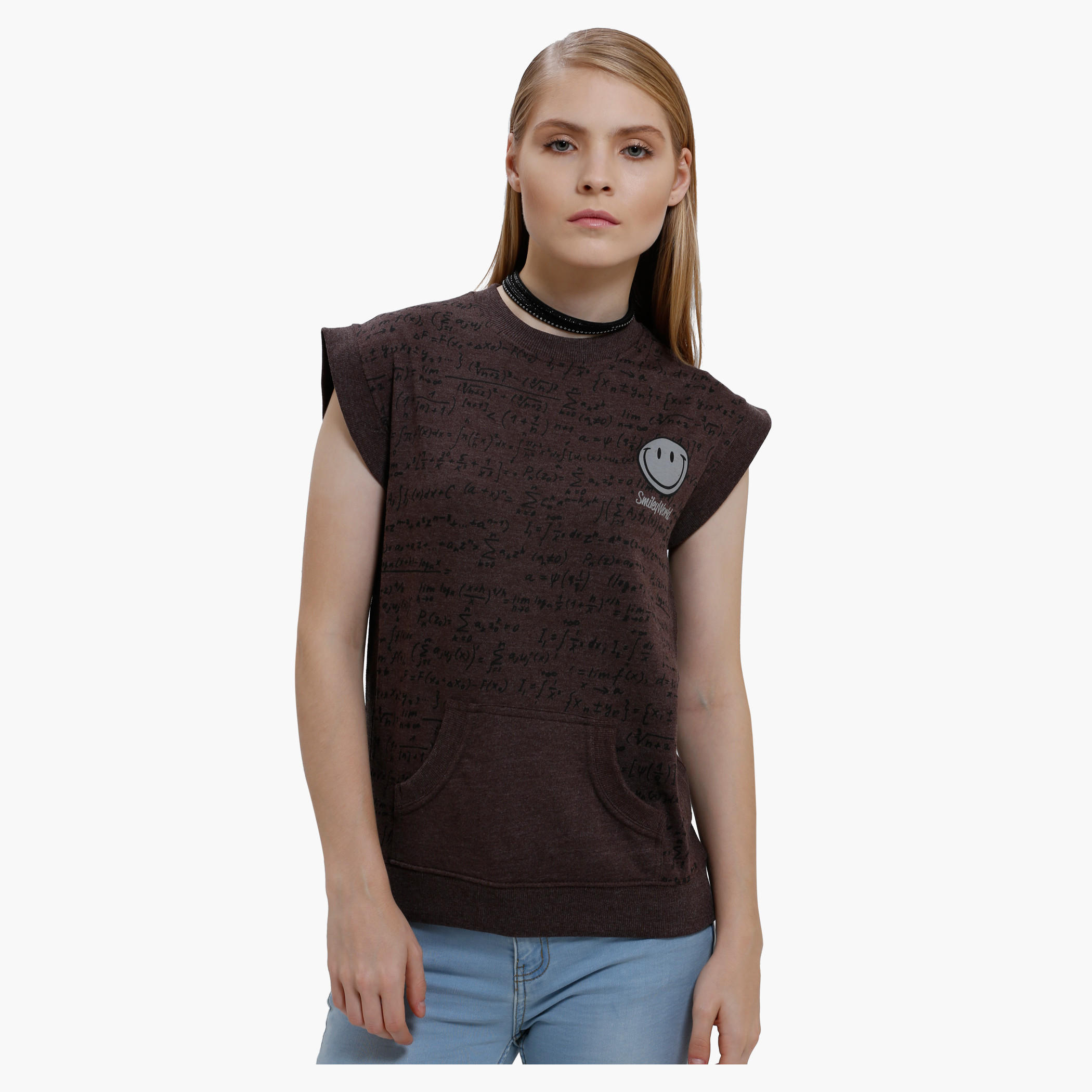 Smiley World Printed Sleeveless Top with Round Neck-women-clothing-tshirts-image-1