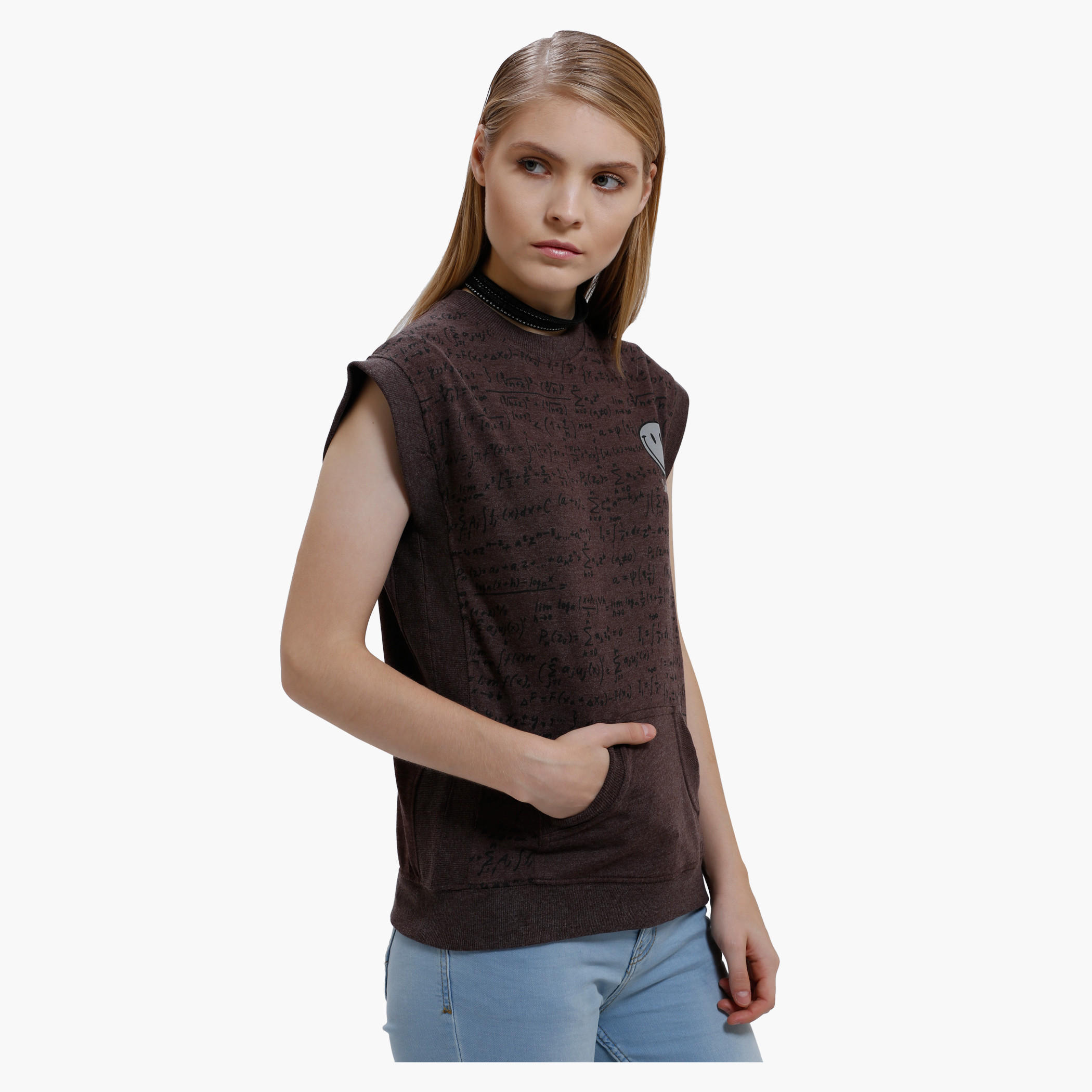 Smiley World Printed Sleeveless Top with Round Neck-women-clothing-tshirts-image-3