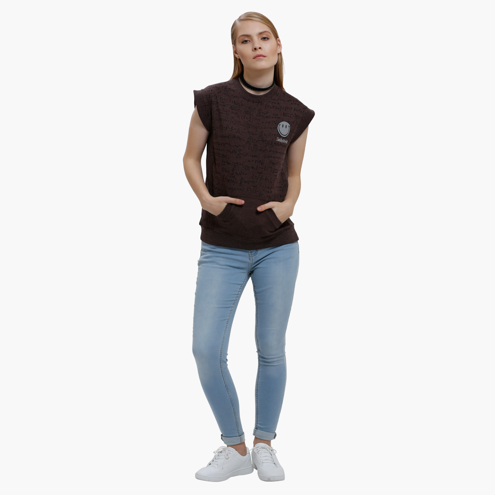 Smiley World Printed Sleeveless Top with Round Neck-women-clothing-tshirts-image-1