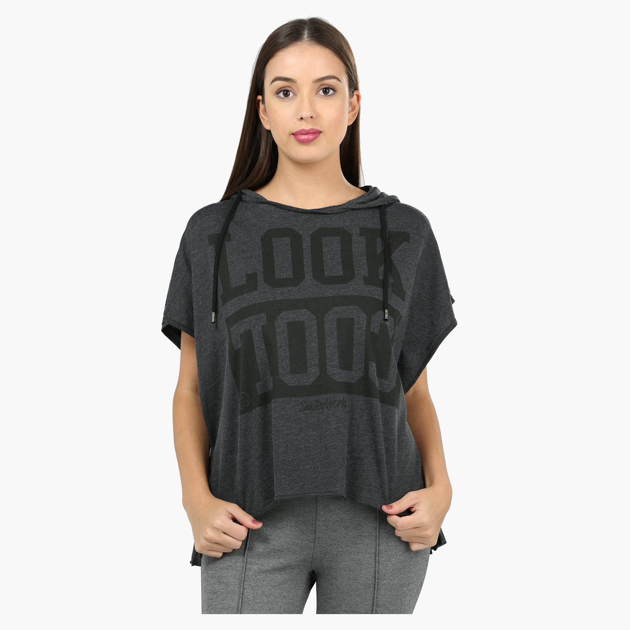 Smiley World Graphic Print Short Sleeves Top with Hood-women-winterwear-hoodiesandsweatshirts-hoodies-image-1