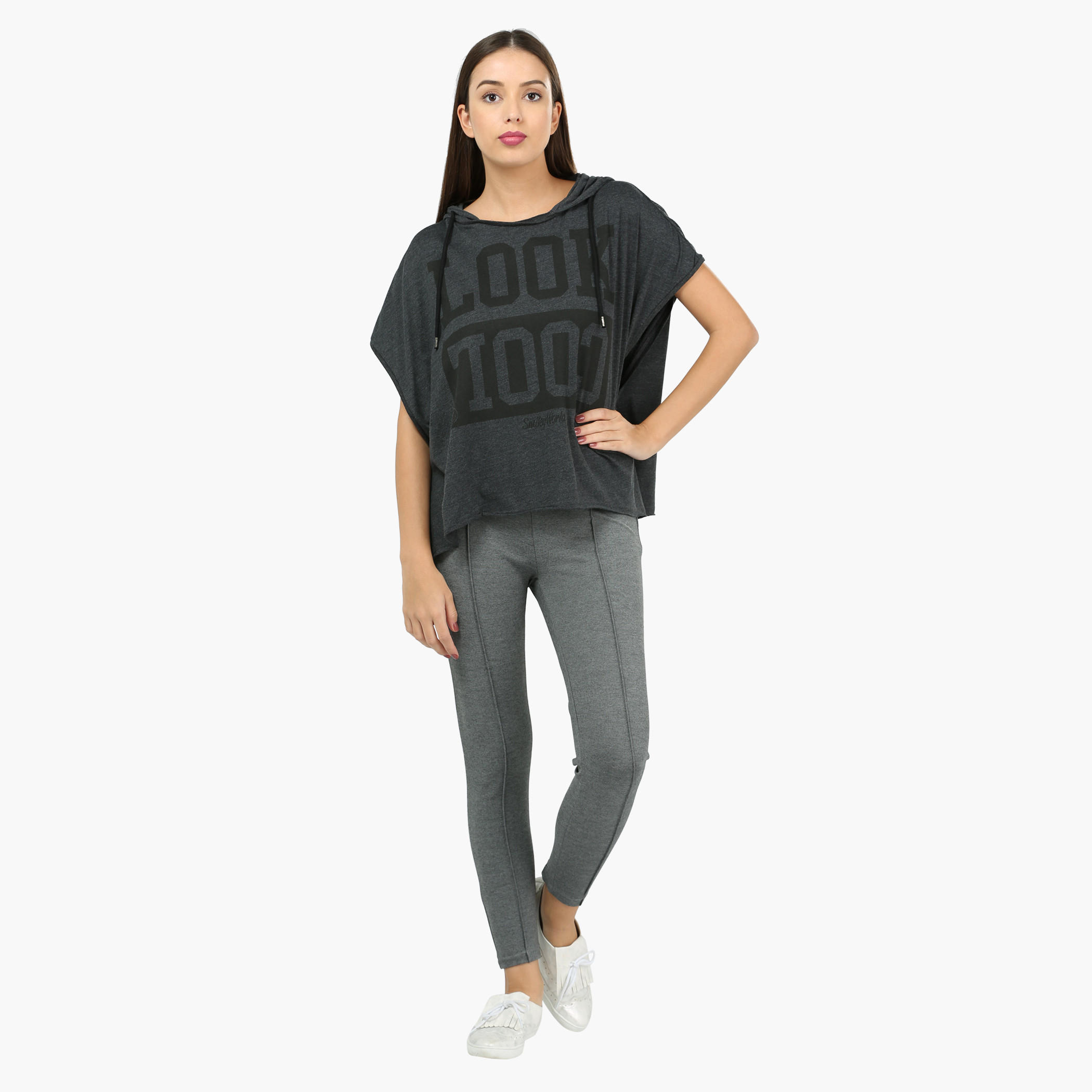 Smiley World Graphic Print Short Sleeves Top with Hood-women-winterwear-hoodiesandsweatshirts-hoodies-image-5