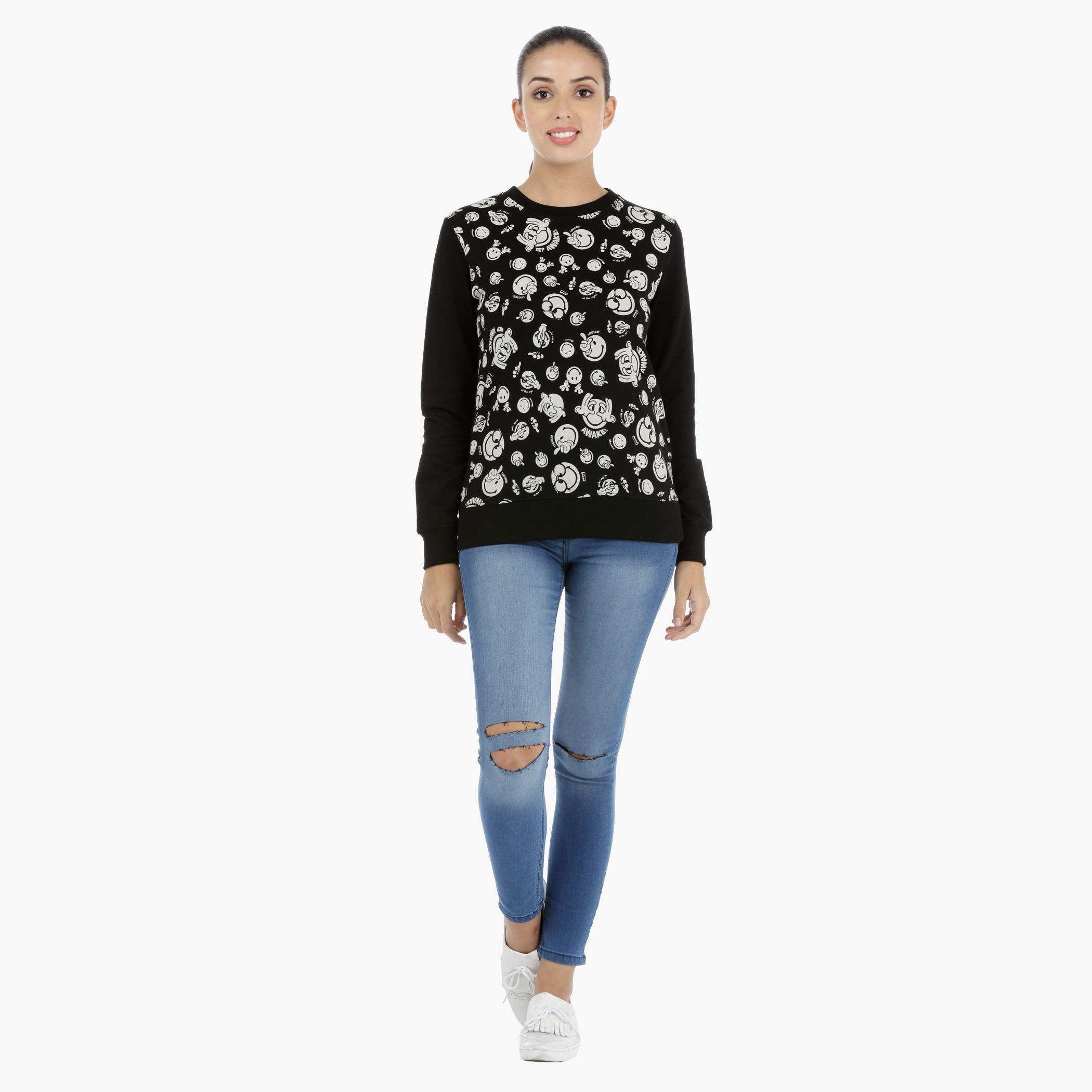 Smiley World Printed Sweatshirt with Long Sleeves-women-winterwear-hoodiesandsweatshirts-sweatshirts-image-5