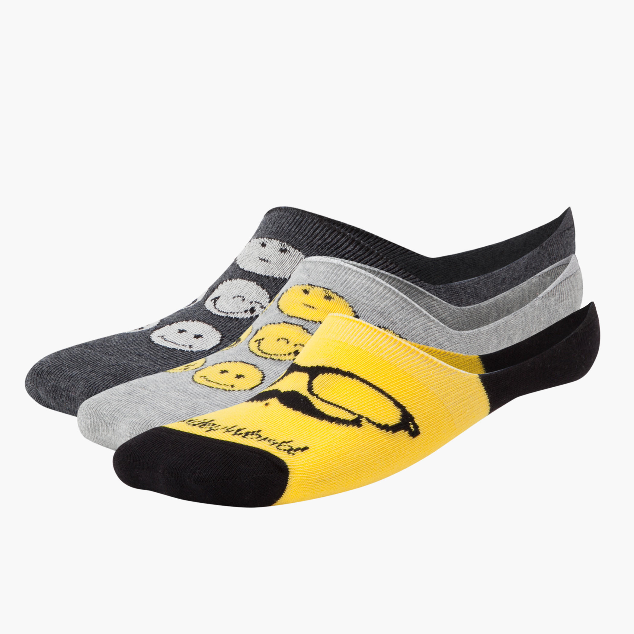 Smiley World Printed Invisible Sock - Set of 3-men-socks-image-1