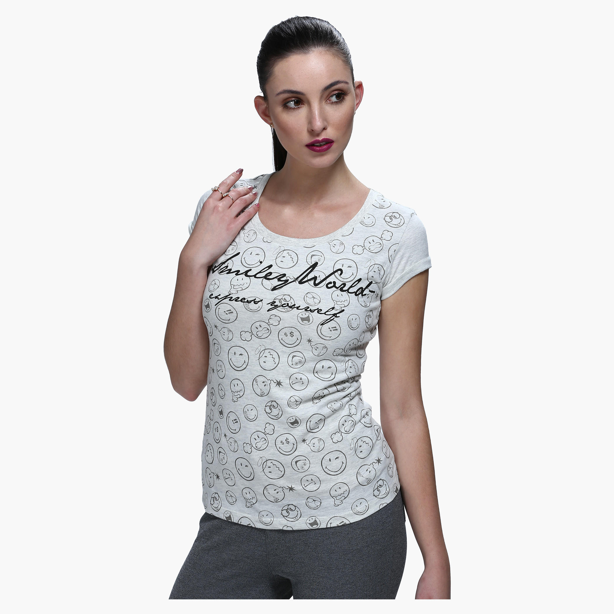 Smiley World Printed Short Sleeves T-Shirt-women-clothing-tshirts-image-1