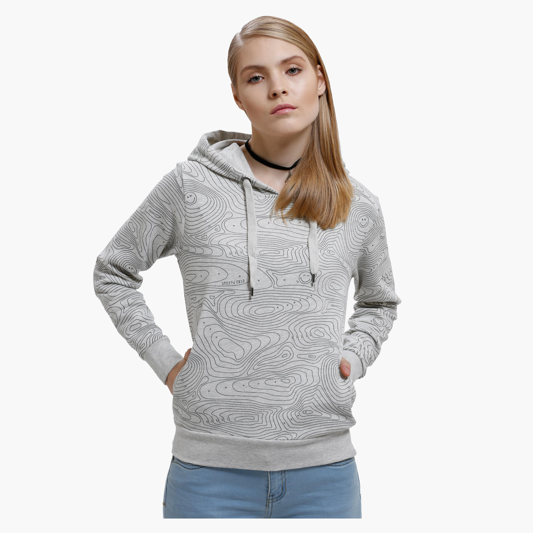 Smiley World Printed Sweatshirt with Hood and Long Sleeves-women-winterwear-hoodiesandsweatshirts-hoodies-image-1