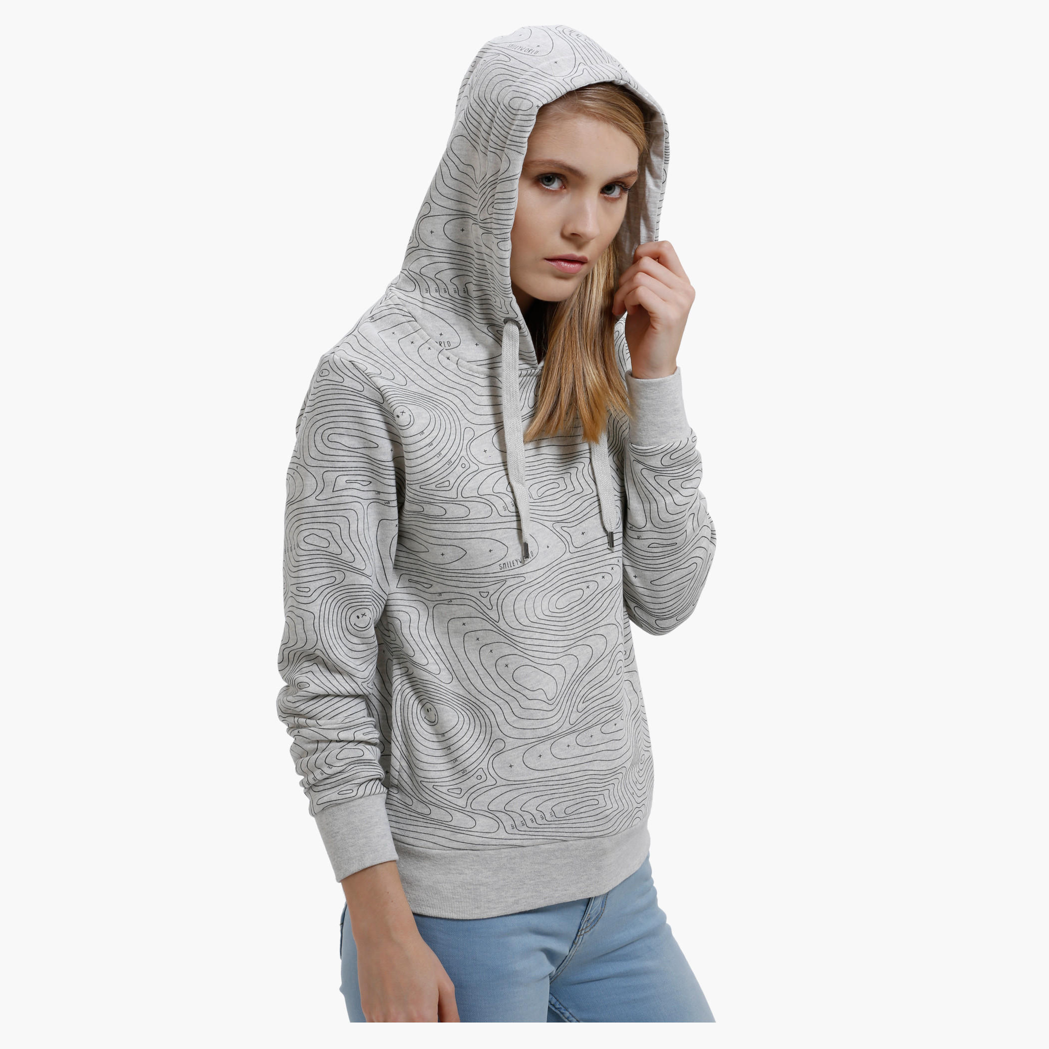 Smiley World Printed Sweatshirt with Hood and Long Sleeves-women-winterwear-hoodiesandsweatshirts-hoodies-image-3