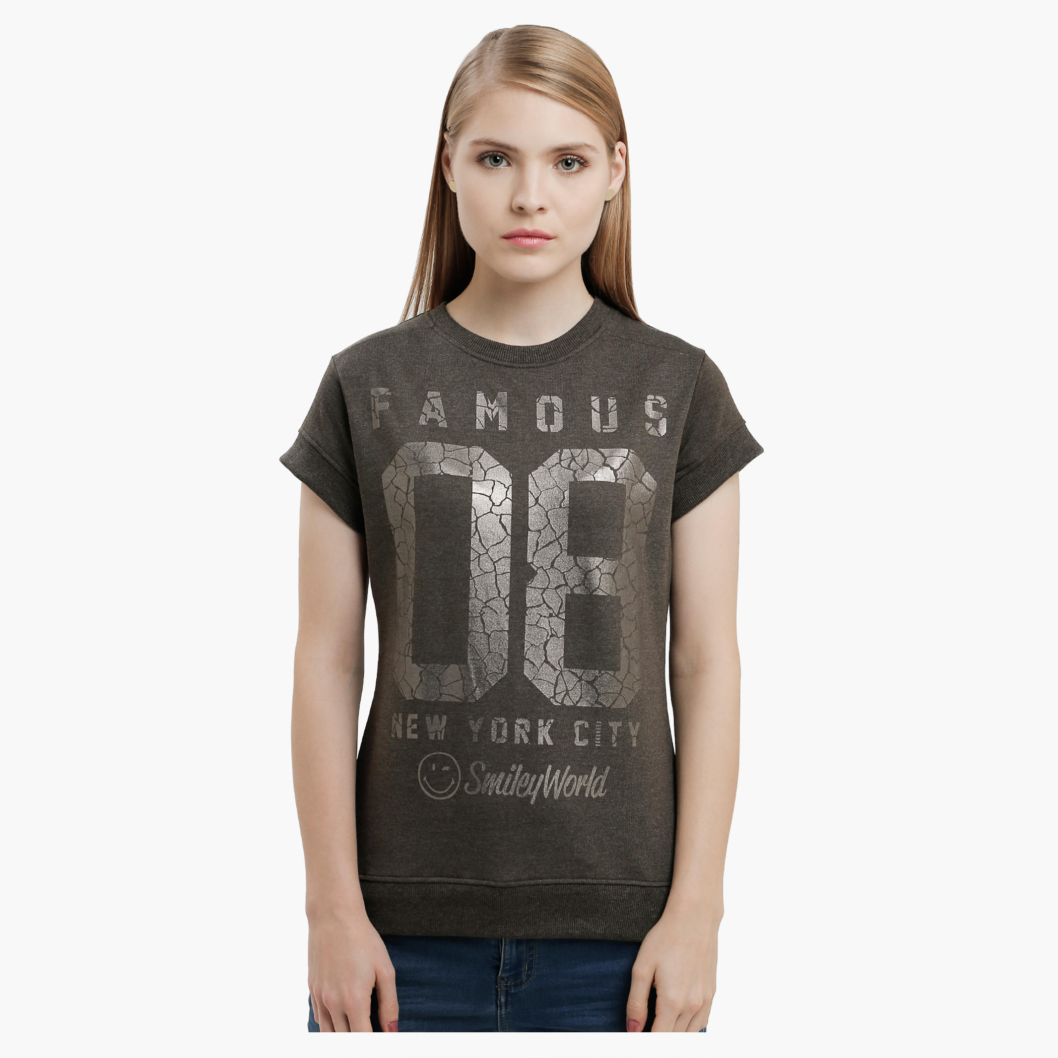 Smiley World Graphic Print T-Shirt with Short Sleeves-women-clothing-tshirts-image-1