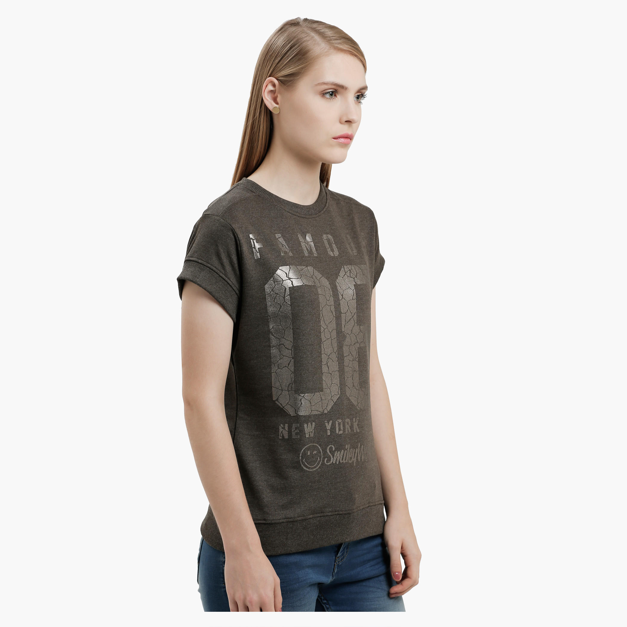 Smiley World Graphic Print T-Shirt with Short Sleeves-women-clothing-tshirts-image-3
