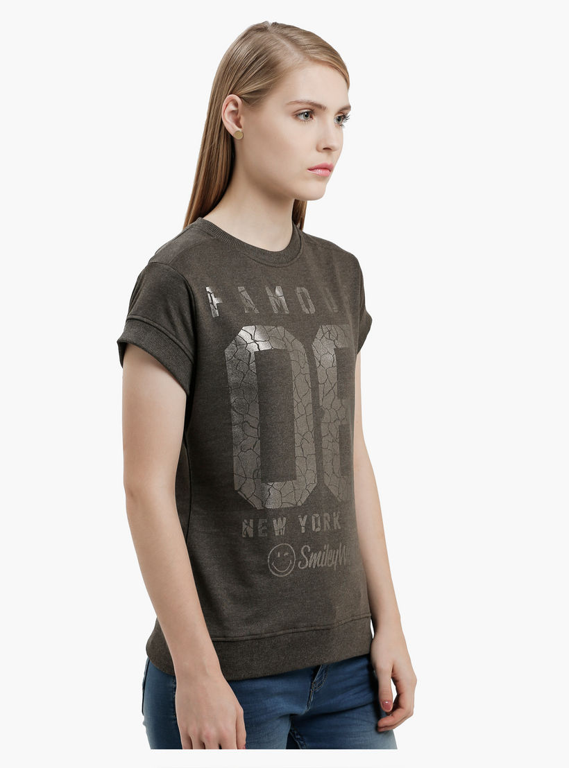 Smiley World Graphic Print T-Shirt with Short Sleeves-women-clothing-tshirts-image-3