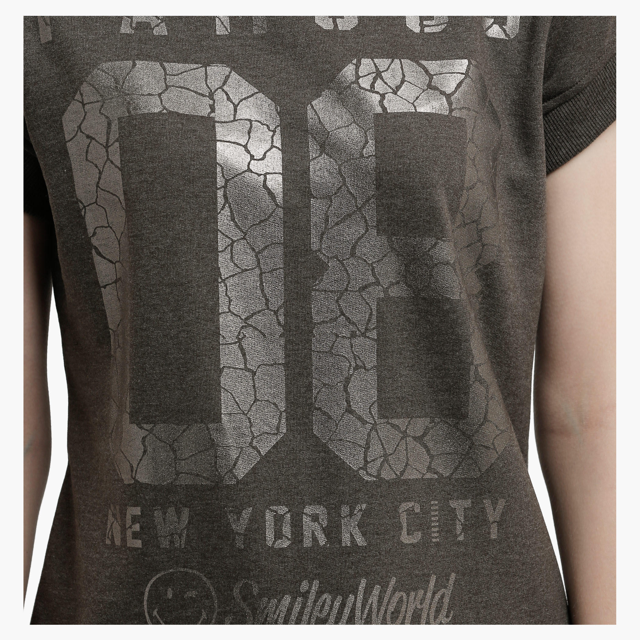 Smiley World Graphic Print T-Shirt with Short Sleeves-women-clothing-tshirts-image-4