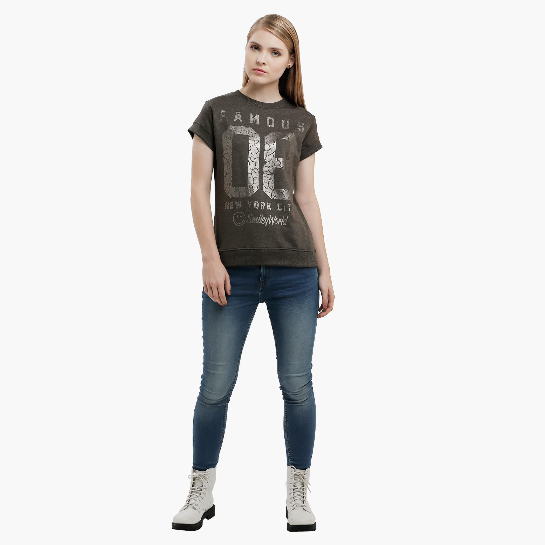 Smiley World Graphic Print T-Shirt with Short Sleeves-women-clothing-tshirts-image-5