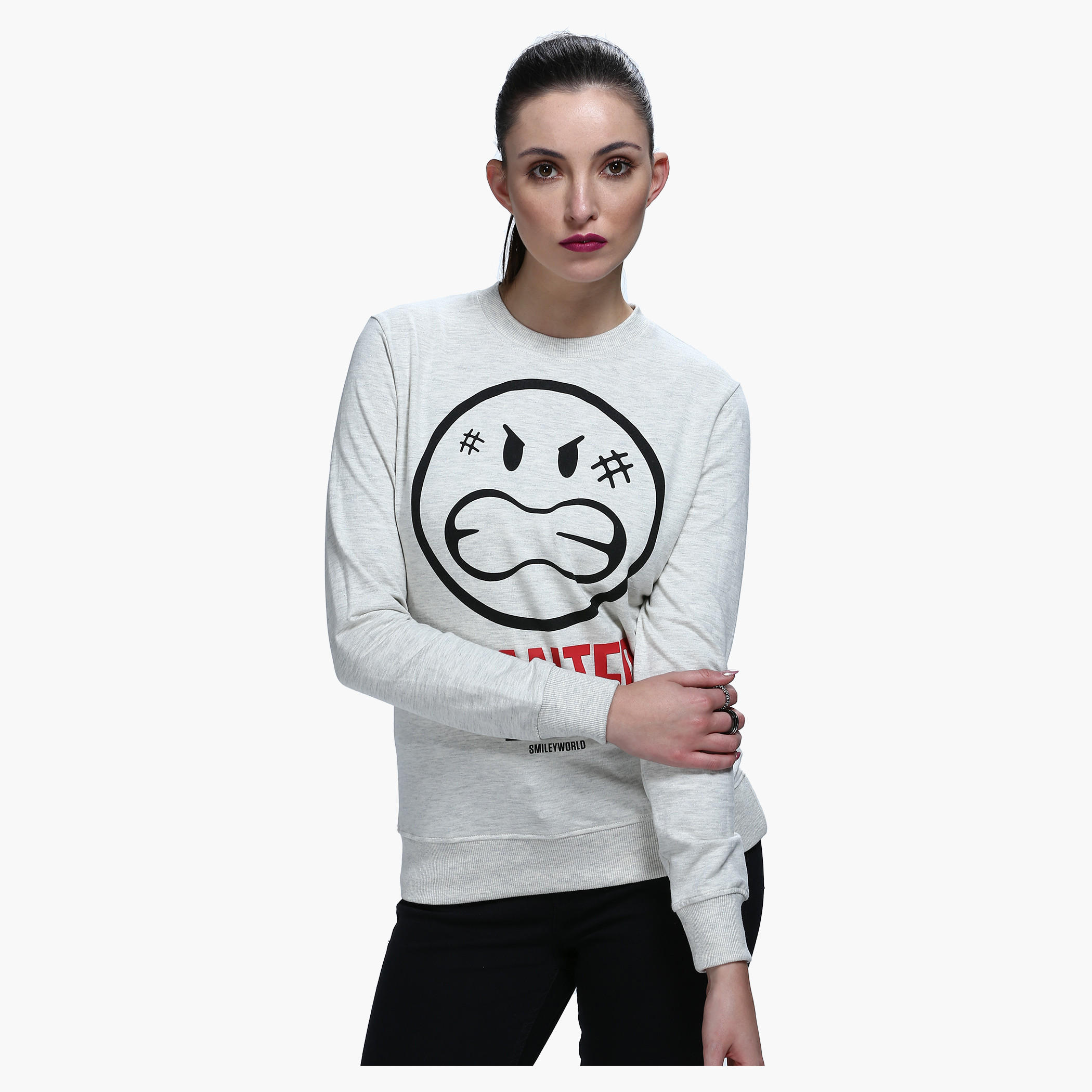 Smiley World Graphic Print Short Sleeves Sweatshirt-women-winterwear-hoodiesandsweatshirts-sweatshirts-image-1