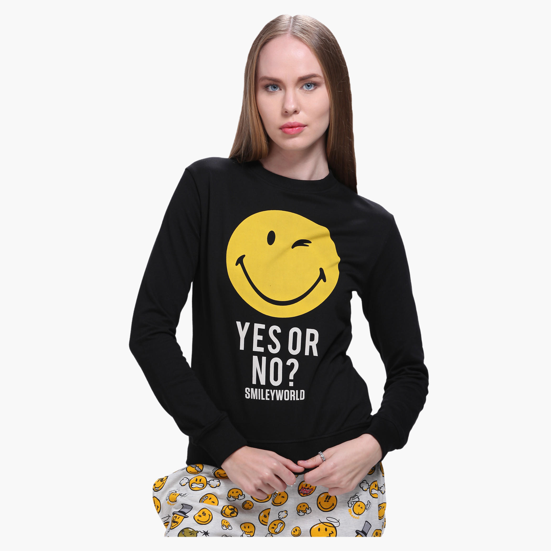 Smiley World Printed Sweatshirt with Long Sleeves-women-winterwear-hoodiesandsweatshirts-sweatshirts-image-1