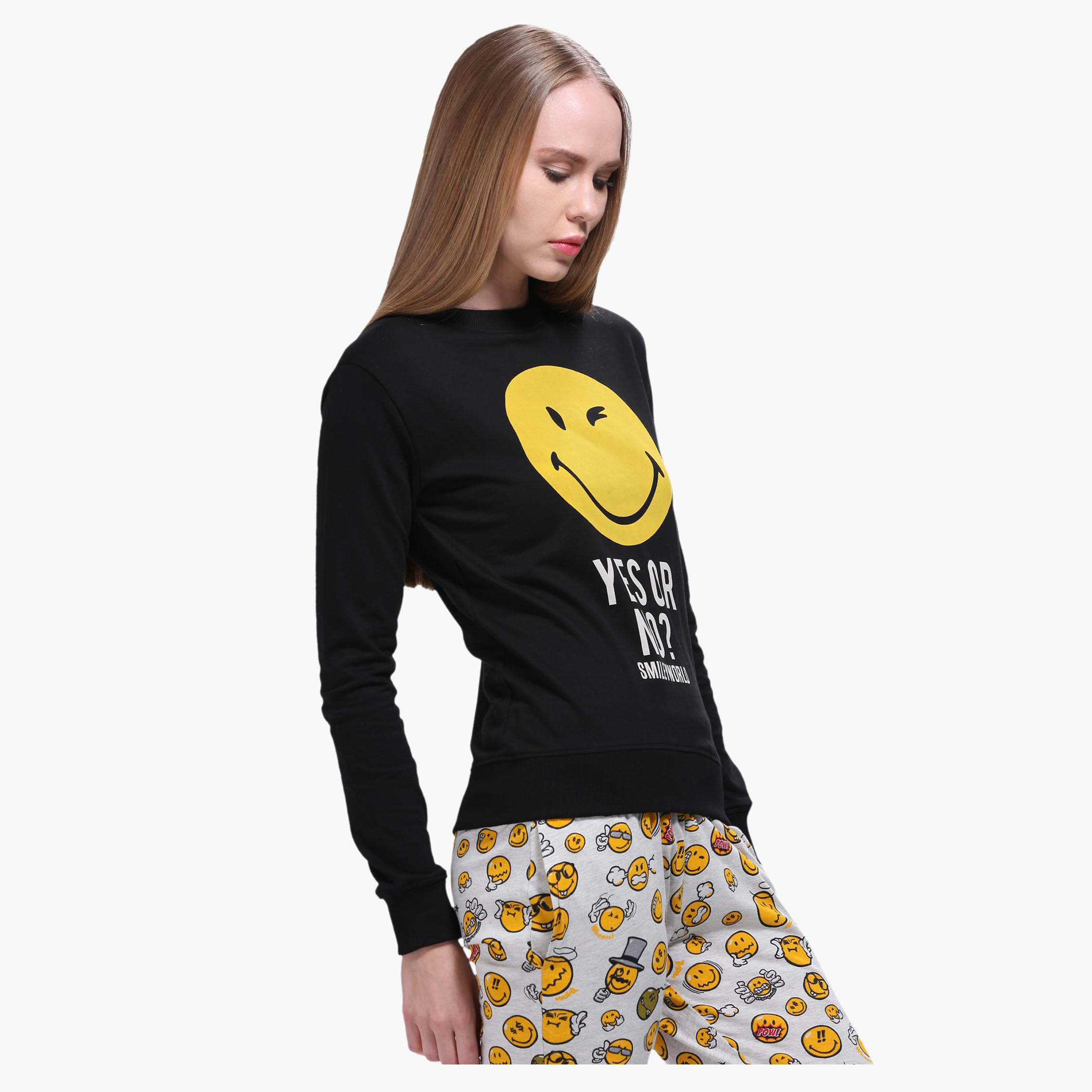 Smiley World Printed Sweatshirt with Long Sleeves-women-winterwear-hoodiesandsweatshirts-sweatshirts-image-3