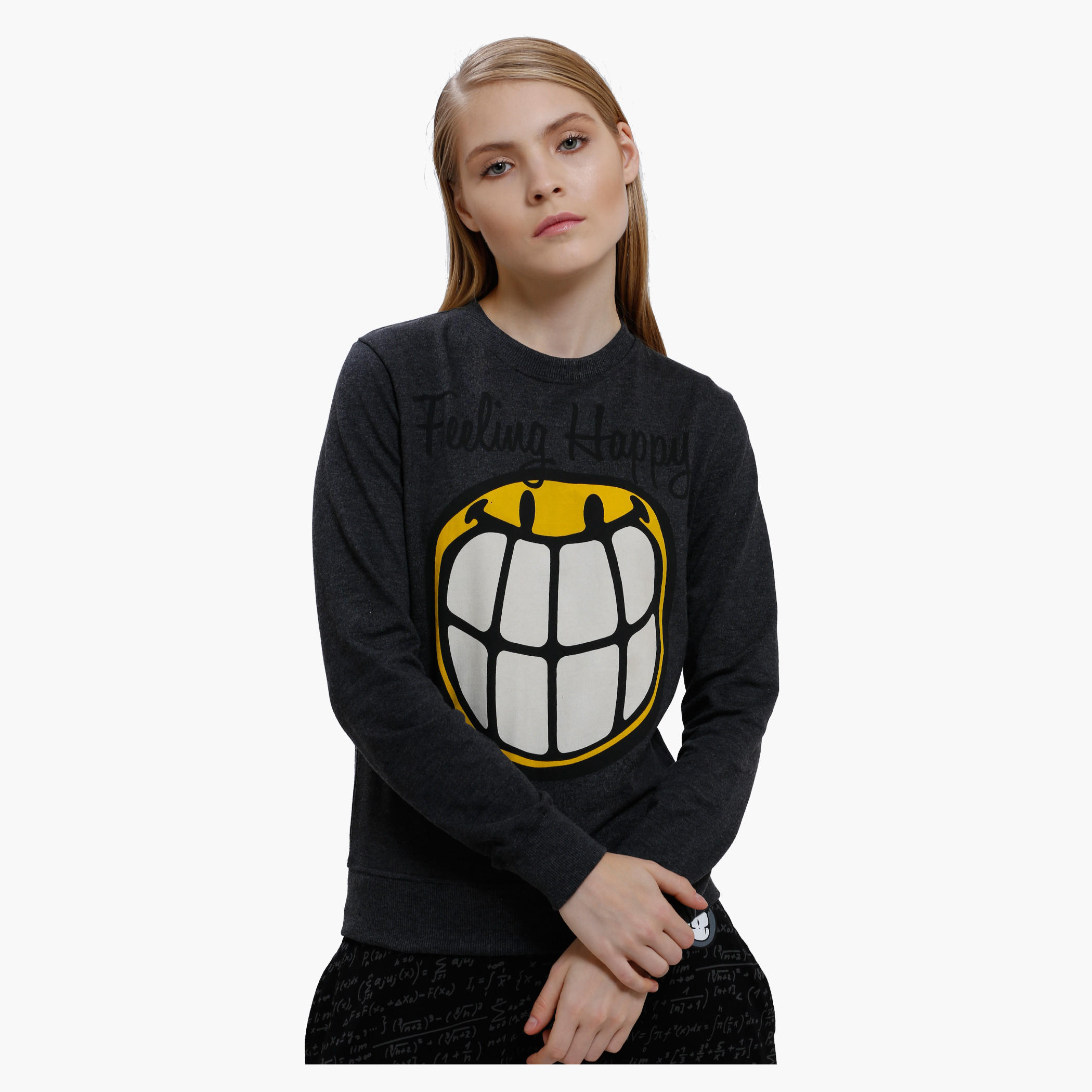 Smiley World Printed Sweatshirt with Round Neck and Long Sleeves-women-winterwear-hoodiesandsweatshirts-sweatshirts-image-1