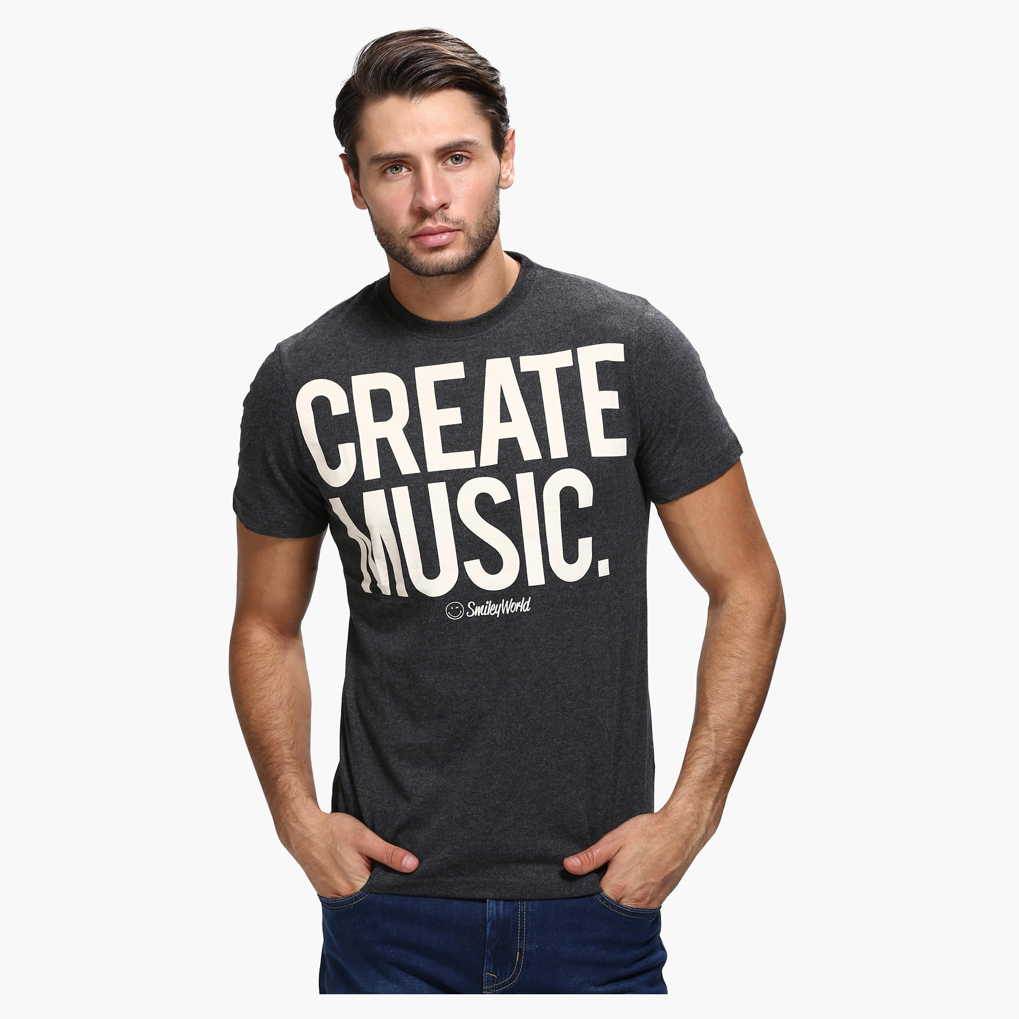 Smiley World Casual Printed T-Shirt with Short Sleeves-men-clothing-tshirtsandpolos-tshirts-image-5