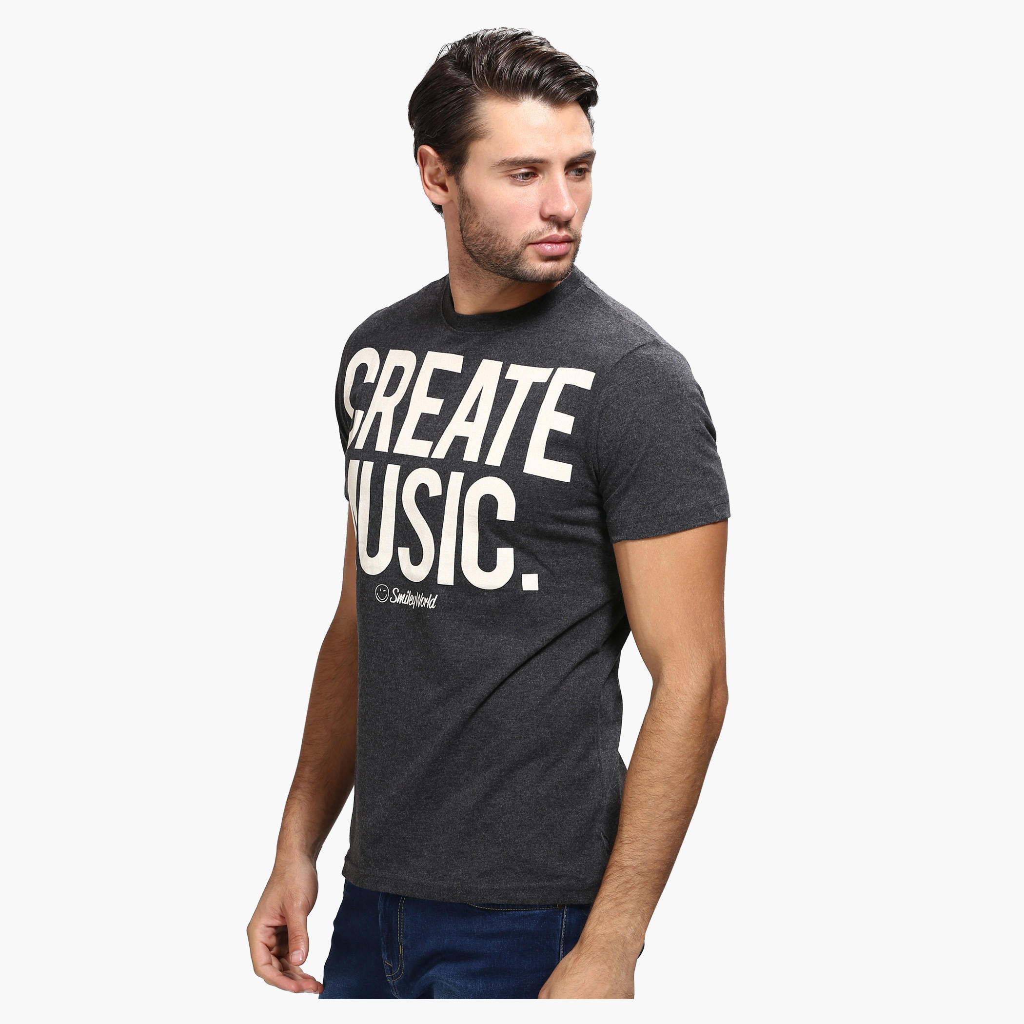 Smiley World Casual Printed T-Shirt with Short Sleeves-men-clothing-tshirtsandpolos-tshirts-image-3