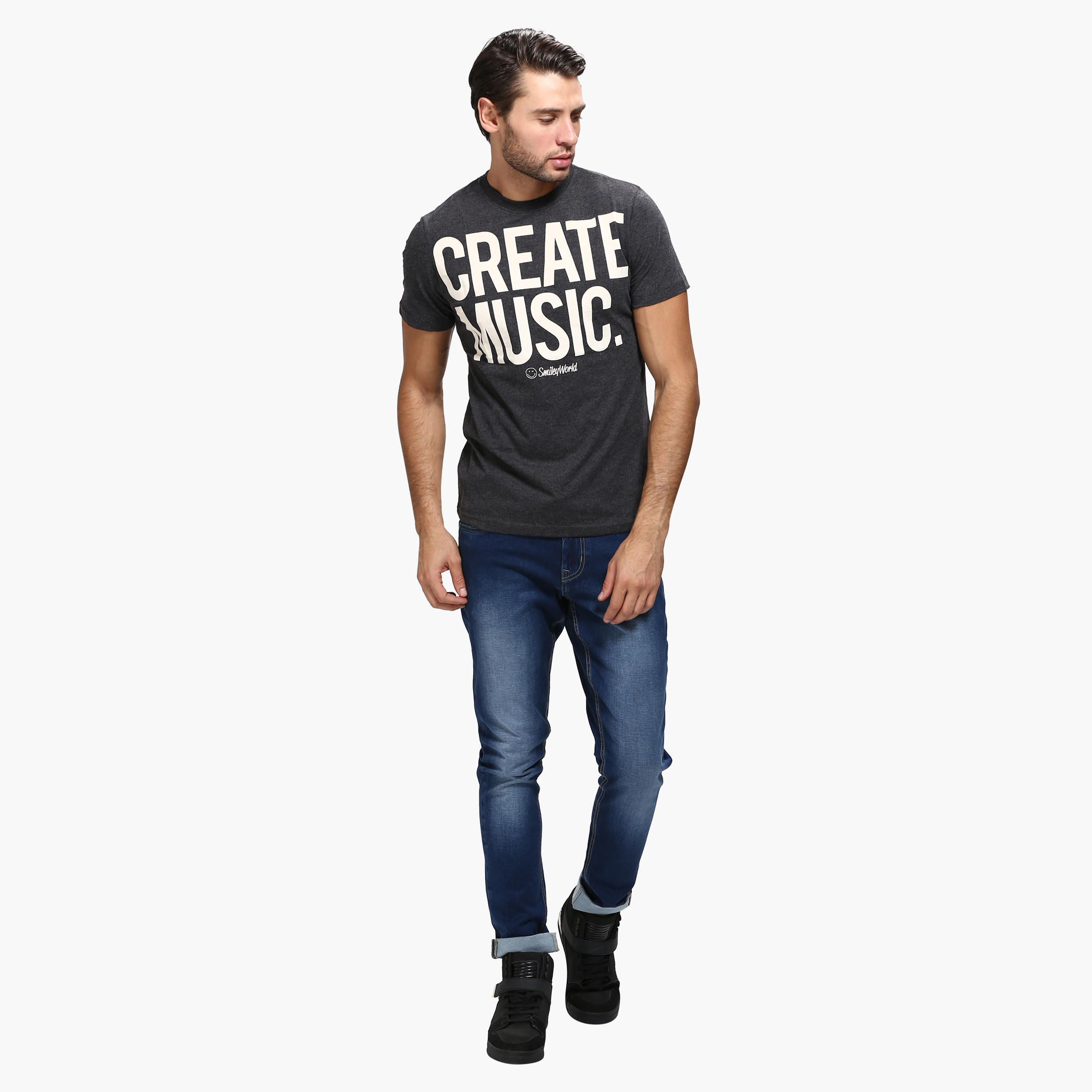 Smiley World Casual Printed T-Shirt with Short Sleeves-men-clothing-tshirtsandpolos-tshirts-image-5
