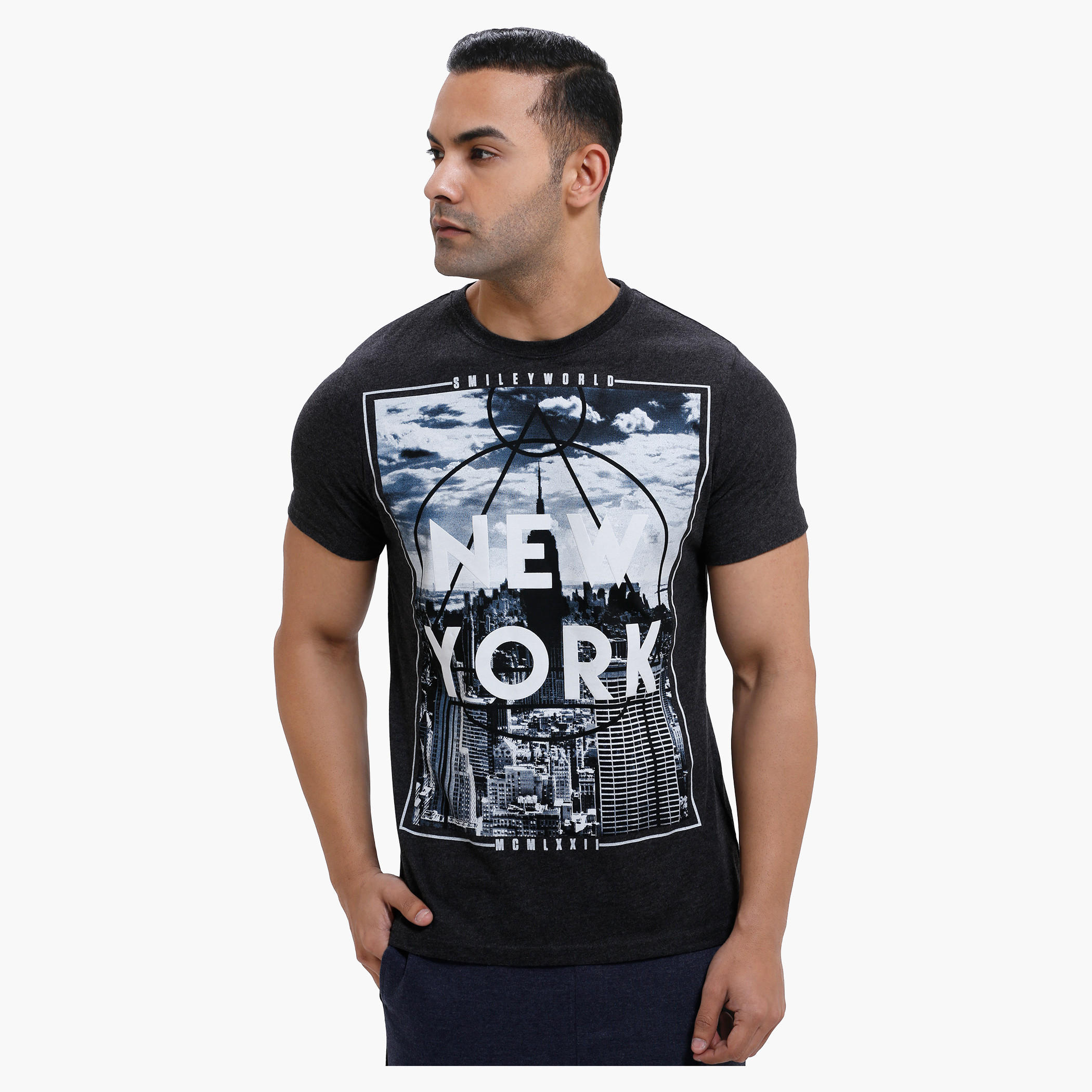 Smiley World Graphic Print T-Shirt with Short Sleeves-men-clothing-tshirtsandpolos-tshirts-image-1