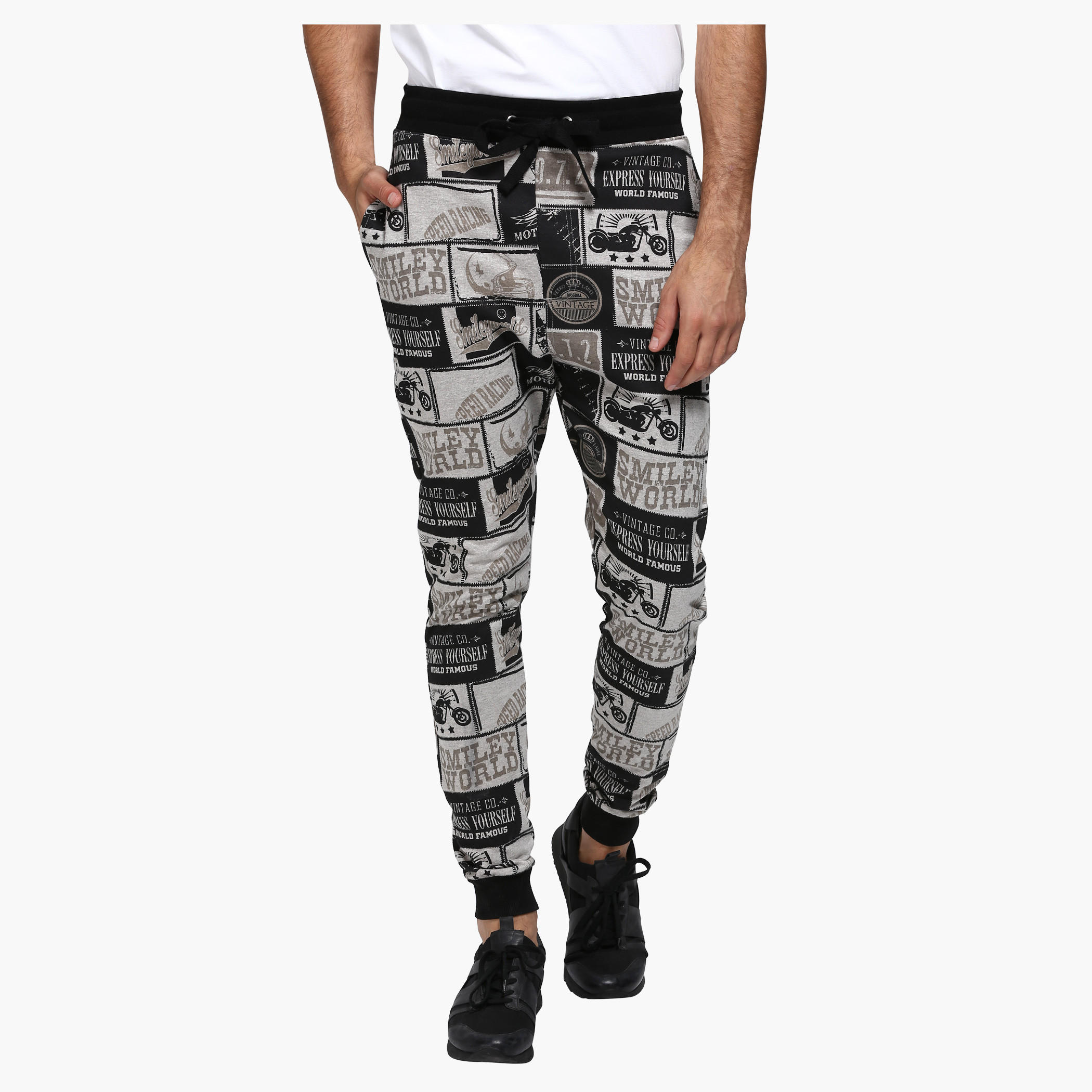 Smiley World Printed Joggers with Elasticised Waistband-men-clothing-bottoms-joggers-image-1