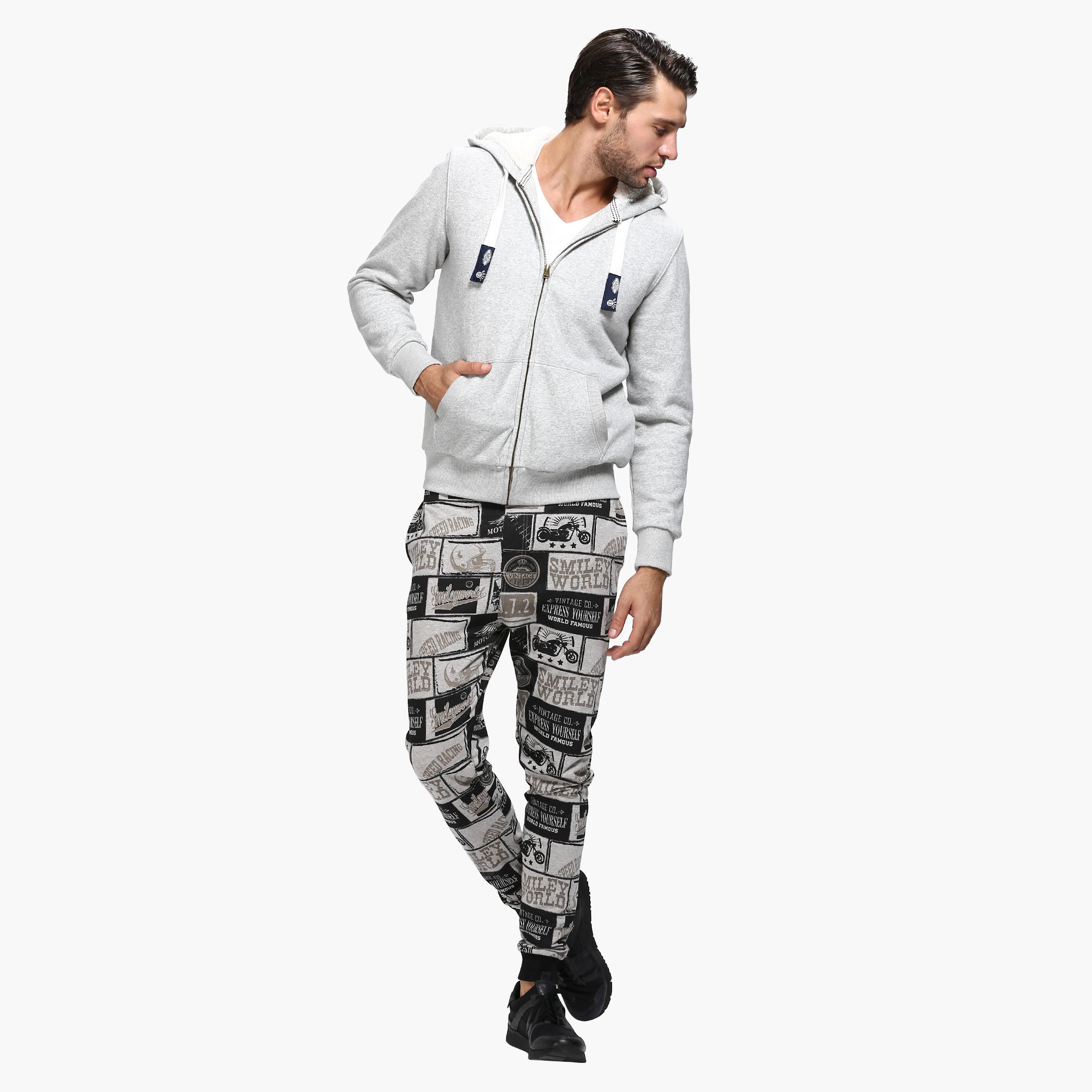 Smiley World Printed Joggers with Elasticised Waistband-men-clothing-bottoms-joggers-image-5
