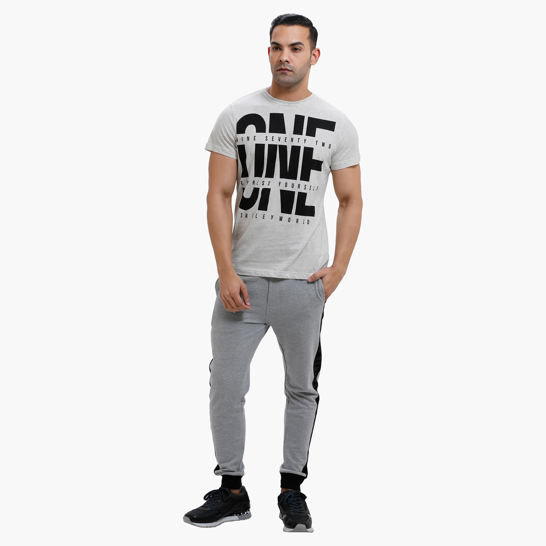 Smiley World Melange Jog Pants with Side Panels-men-clothing-bottoms-joggers-image-5