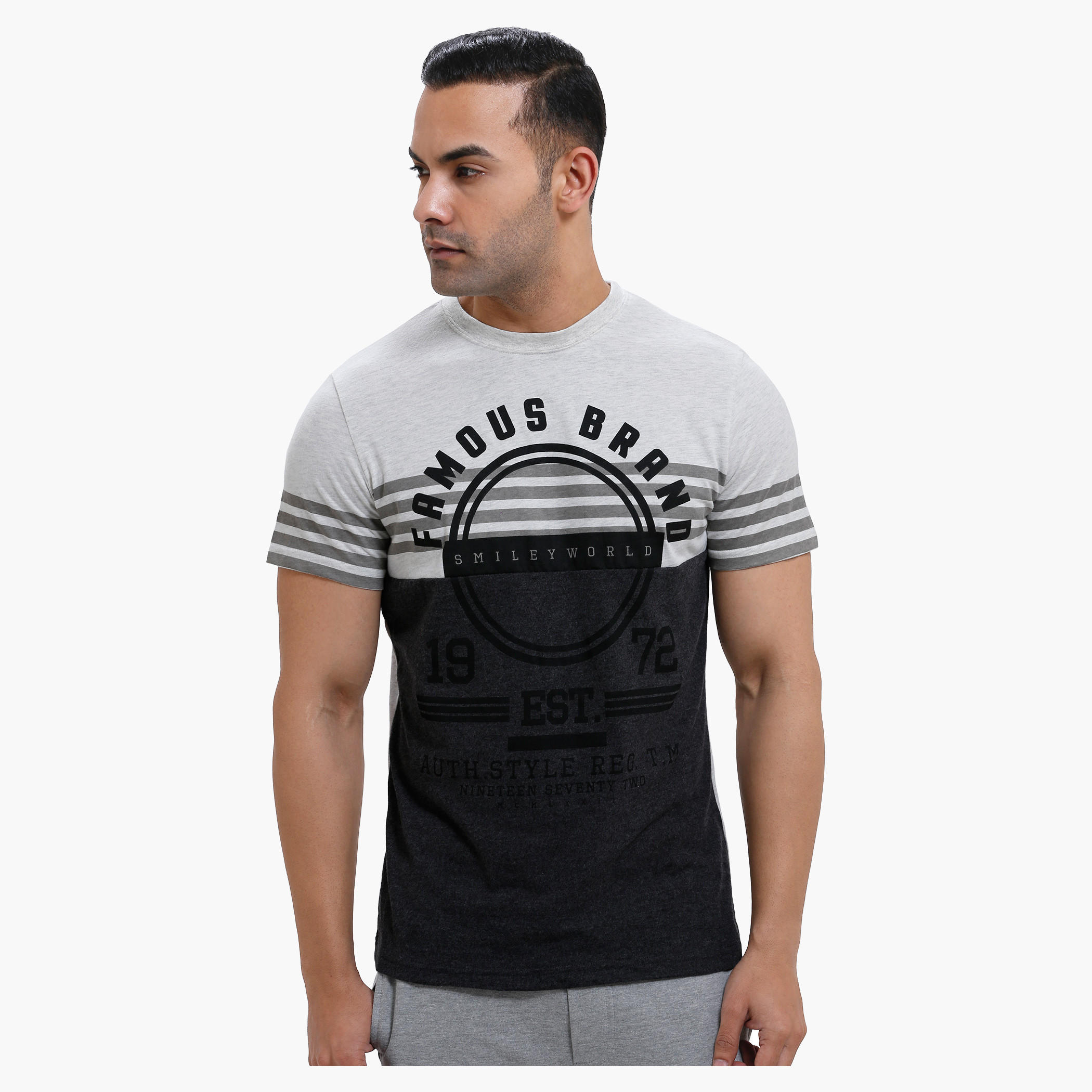 Smiley World Printed Crew Neck T-Shirt with Short Sleeves-men-clothing-tshirtsandpolos-tshirts-image-1
