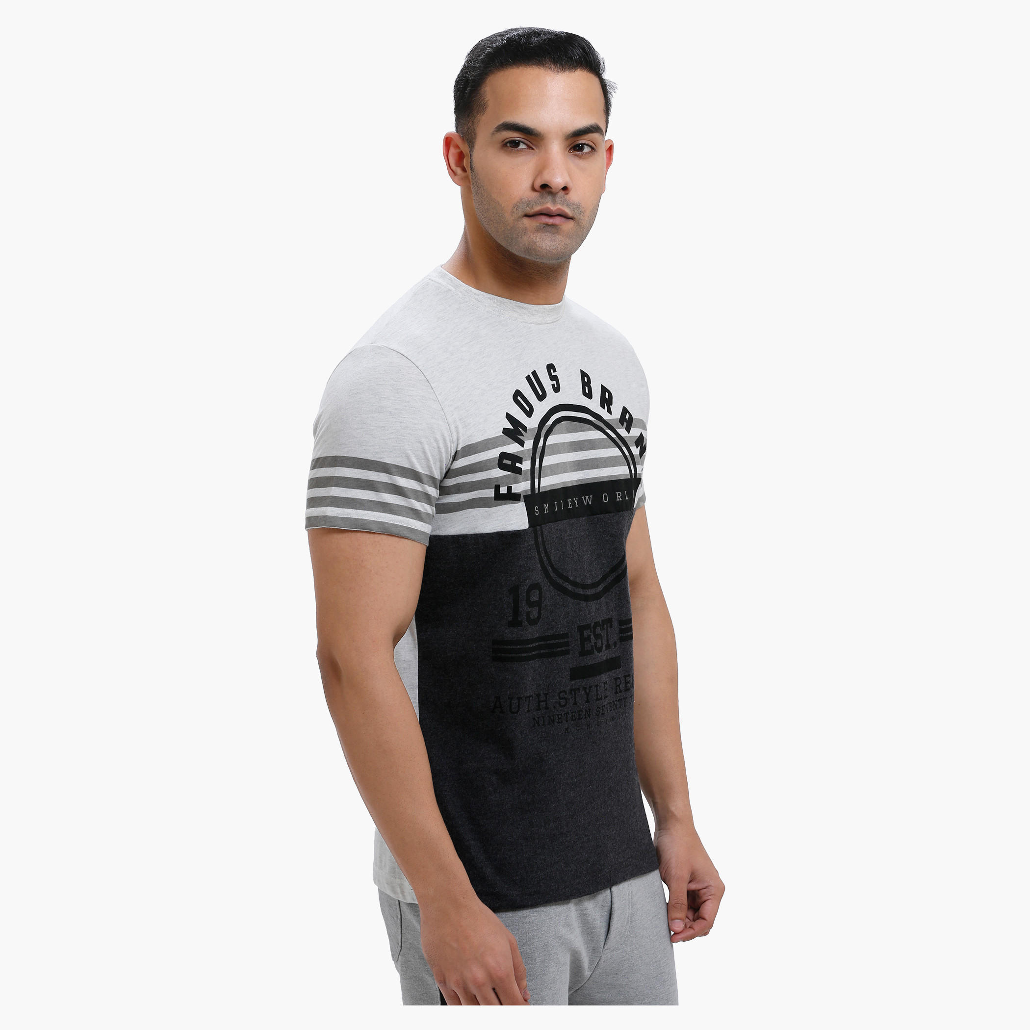 Smiley World Printed Crew Neck T-Shirt with Short Sleeves-men-clothing-tshirtsandpolos-tshirts-image-3