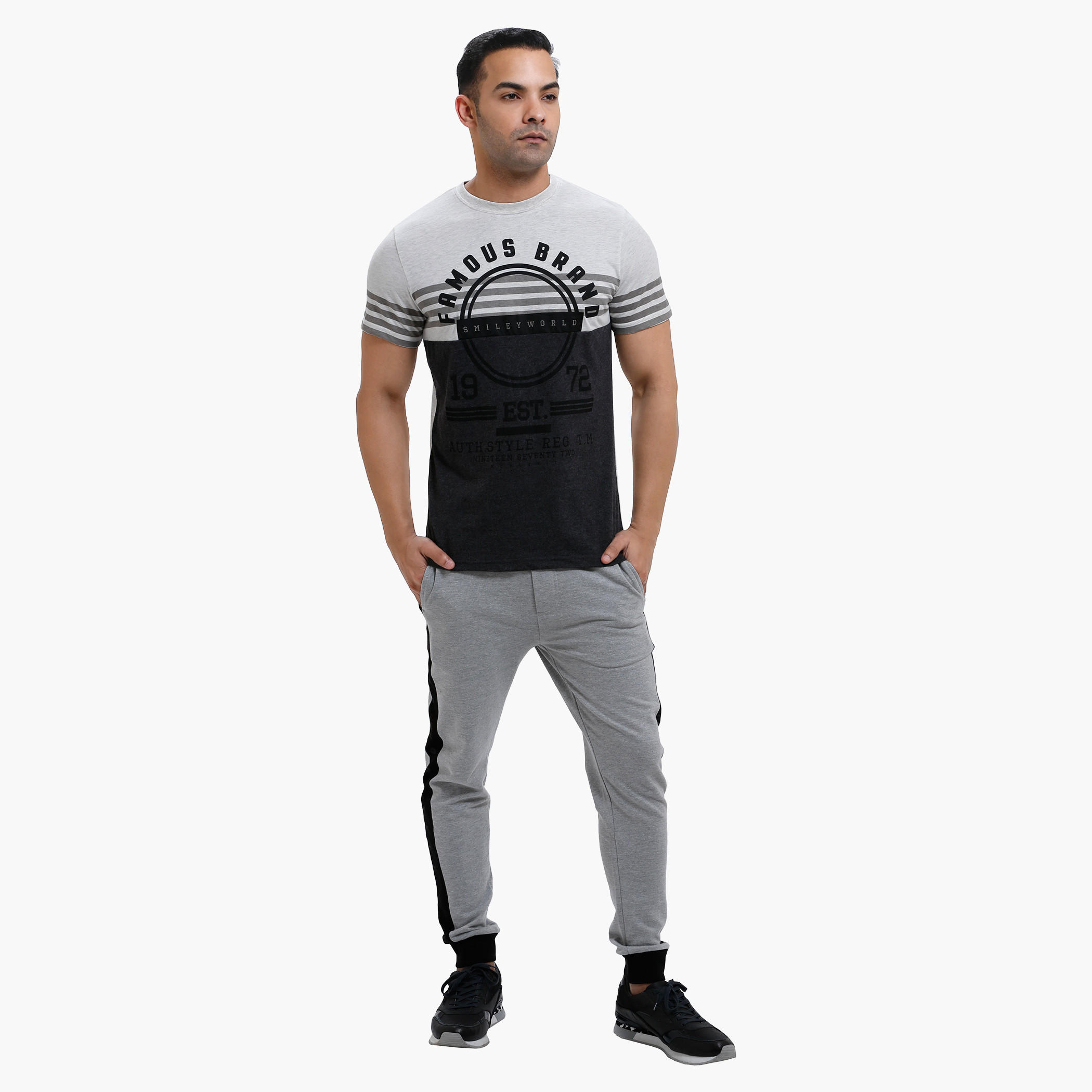 Smiley World Printed Crew Neck T-Shirt with Short Sleeves-men-clothing-tshirtsandpolos-tshirts-image-5
