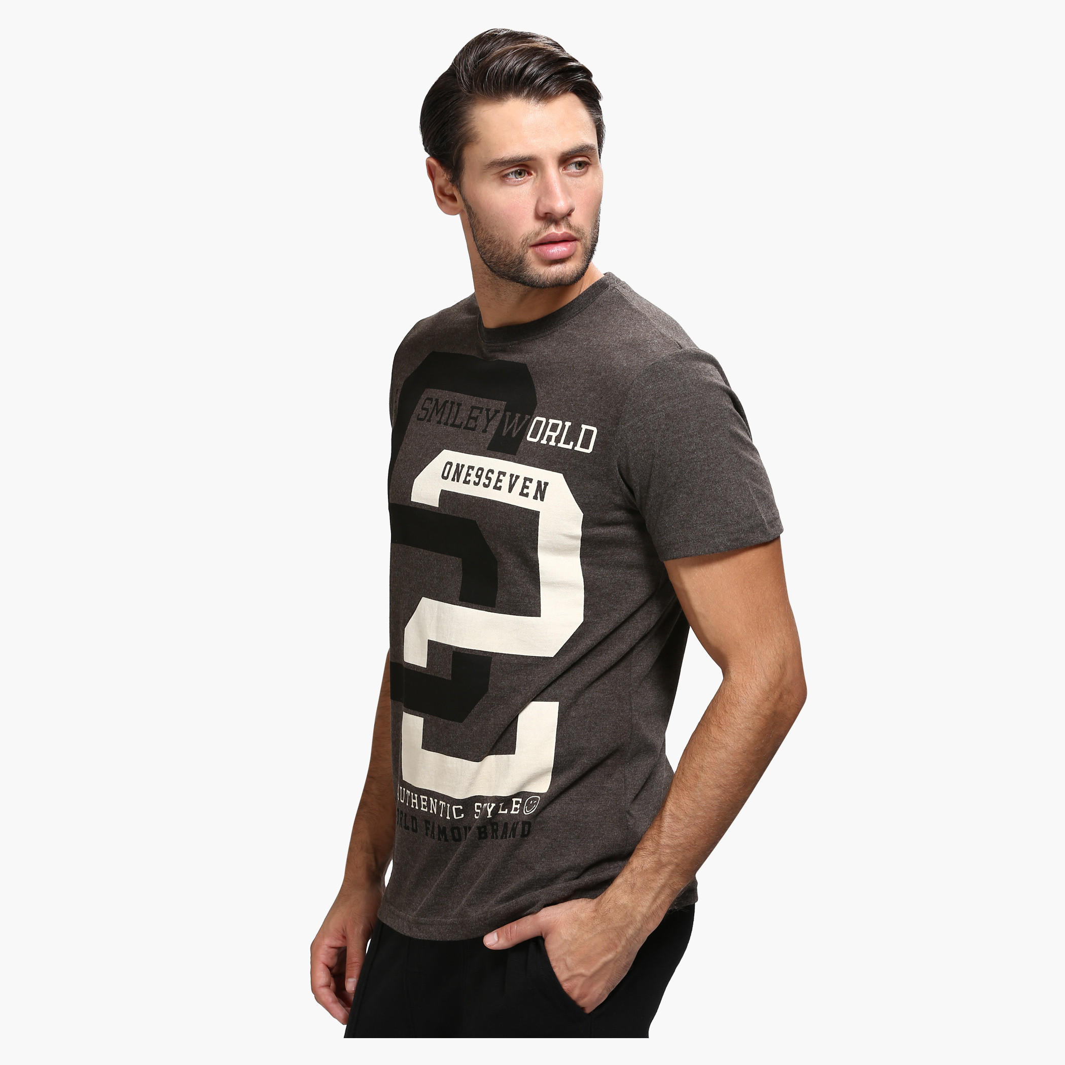 Smiley World Graphic Print T-Shirt with Short Sleeves-men-clothing-tshirtsandpolos-tshirts-image-3