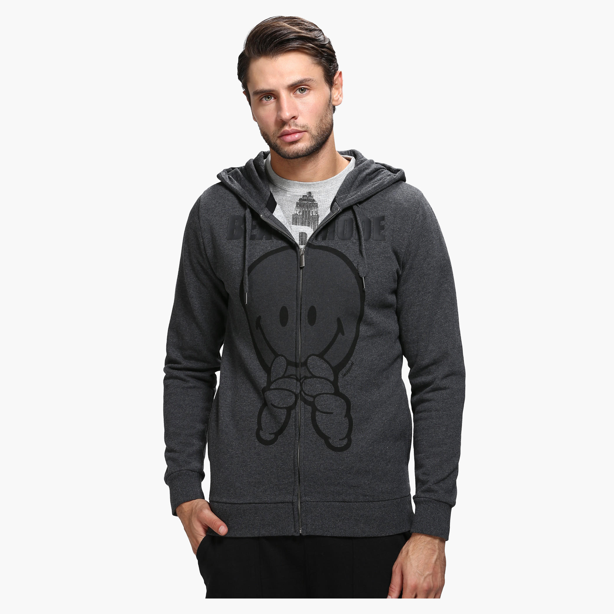 Smiley World Graphic Print Crew Neck Sweatshirt with Hood-men-winterwear-hoodiesandsweatshirts-image-1
