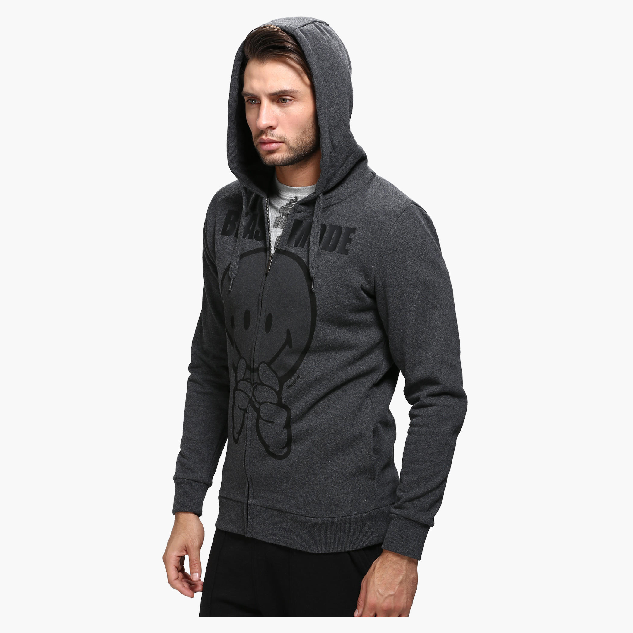 Smiley World Graphic Print Crew Neck Sweatshirt with Hood-men-winterwear-hoodiesandsweatshirts-image-3