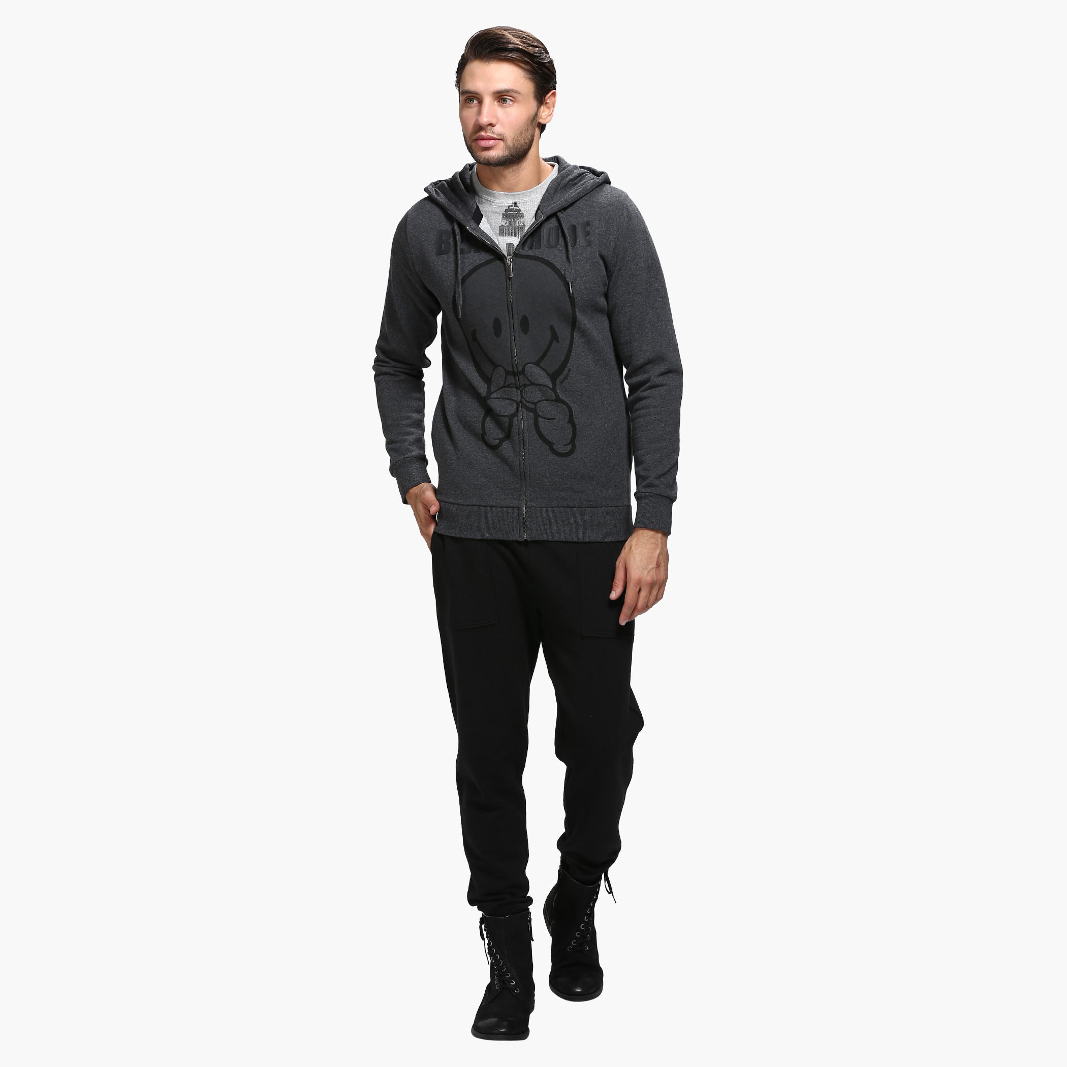 Smiley World Graphic Print Crew Neck Sweatshirt with Hood-men-winterwear-hoodiesandsweatshirts-image-5