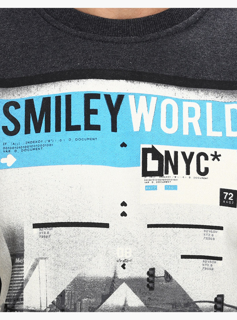Smiley World Graphic Print Crew Neck Sweatshirt with Long Sleeves-men-winterwear-hoodiesandsweatshirts-image-4