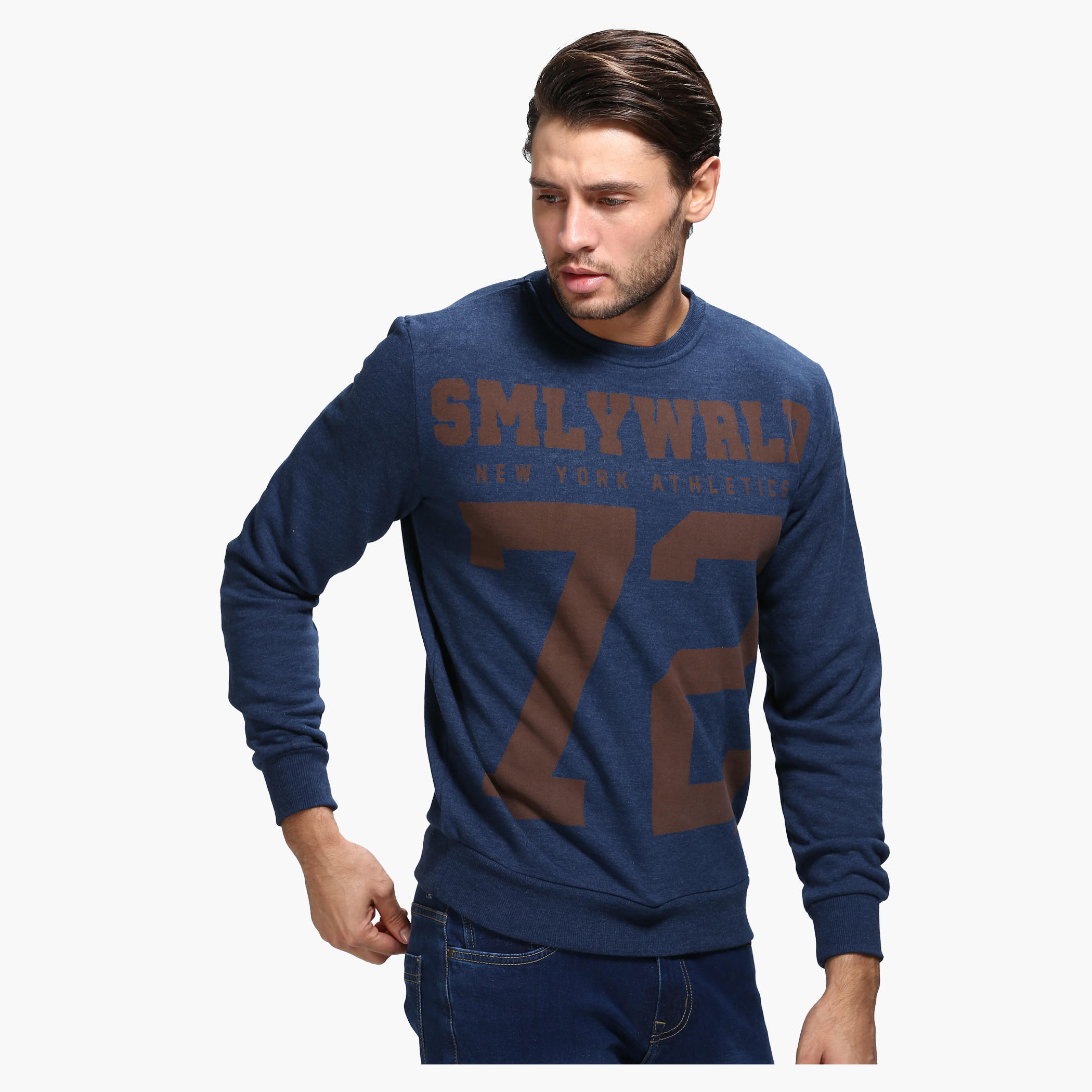 Smiley World Printed Crew Neck Sweatshirt with Long Sleeves-men-winterwear-hoodiesandsweatshirts-image-1