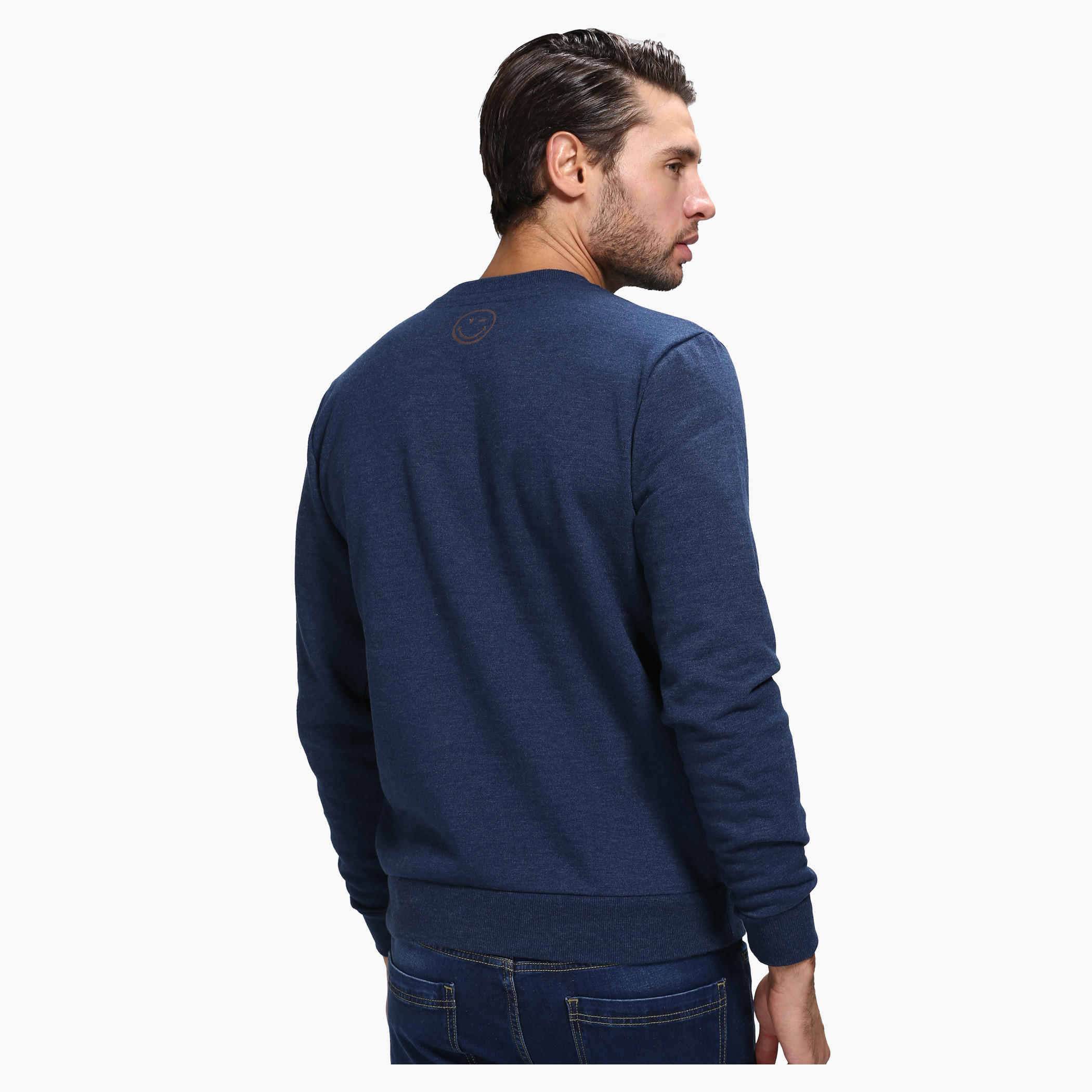 Smiley World Printed Crew Neck Sweatshirt with Long Sleeves-men-winterwear-hoodiesandsweatshirts-image-2