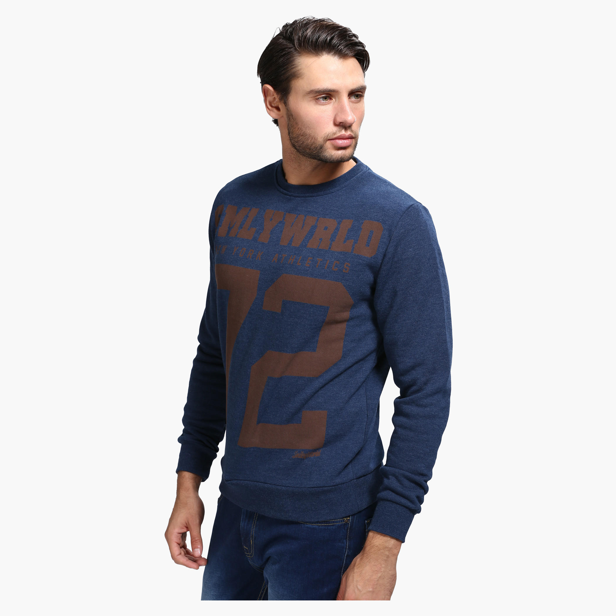 Smiley World Printed Crew Neck Sweatshirt with Long Sleeves-men-winterwear-hoodiesandsweatshirts-image-3
