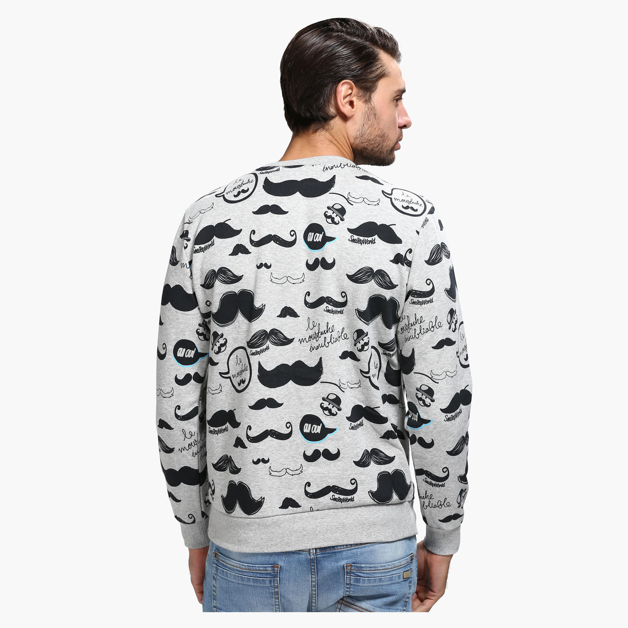 Smiley World Printed Crew Neck Sweatshirt with Long Sleeves-men-winterwear-hoodiesandsweatshirts-image-2