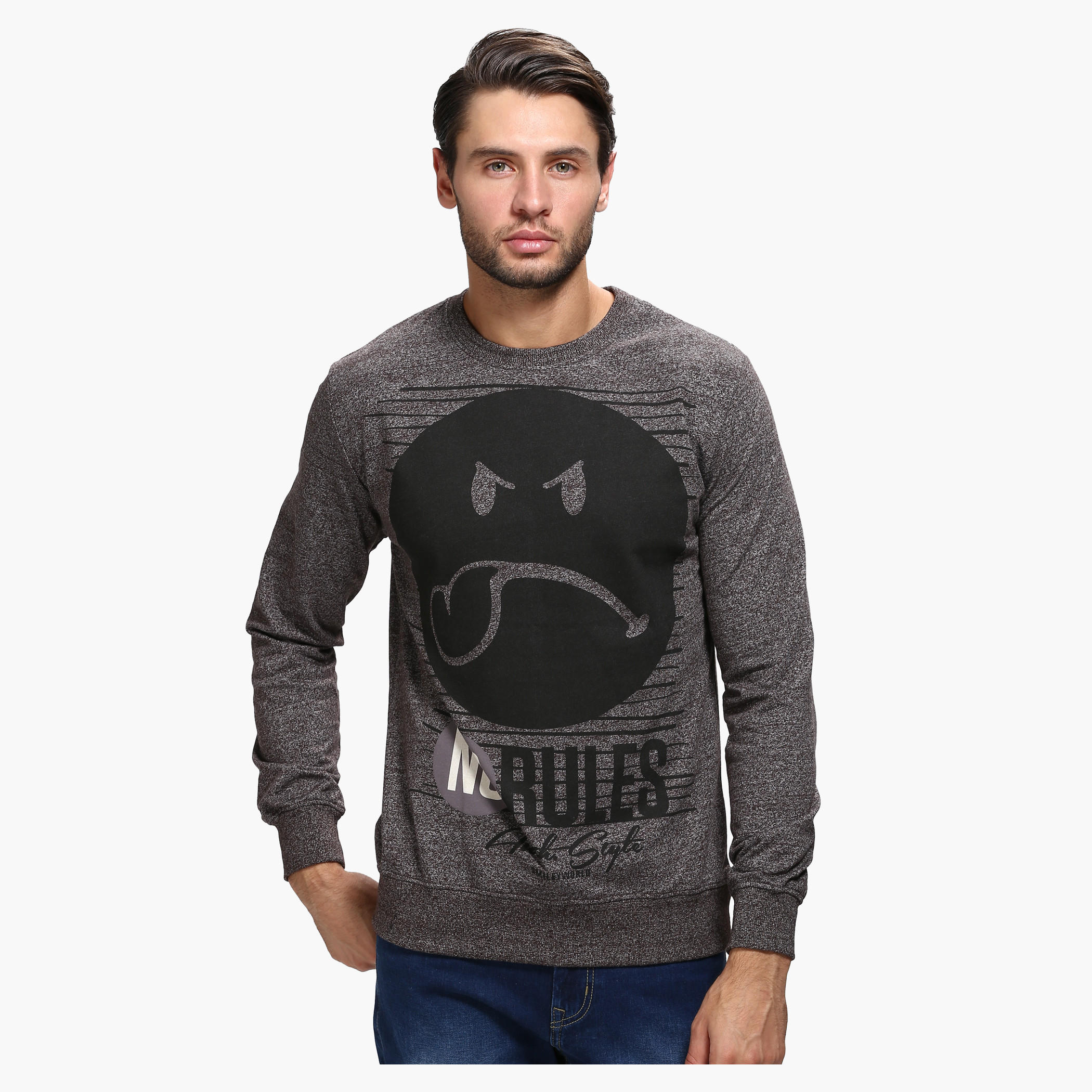 Smiley World Printed Round Neck Sweatshirt with Long Sleeves-men-winterwear-hoodiesandsweatshirts-image-1