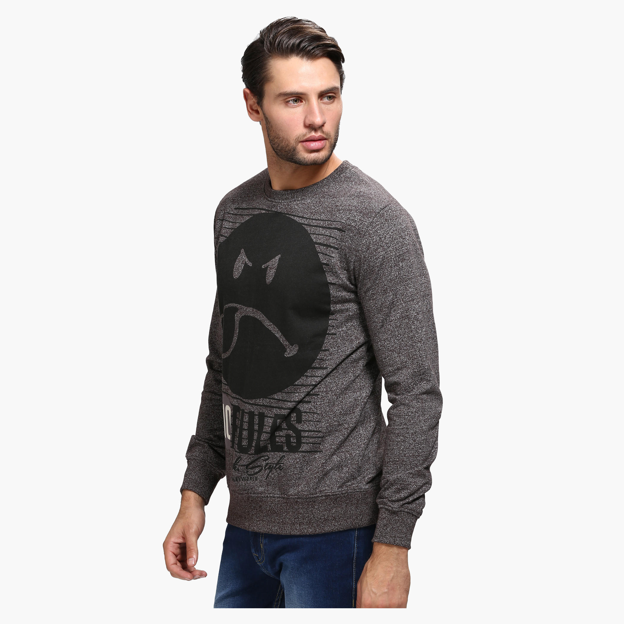 Smiley World Printed Round Neck Sweatshirt with Long Sleeves-men-winterwear-hoodiesandsweatshirts-image-3