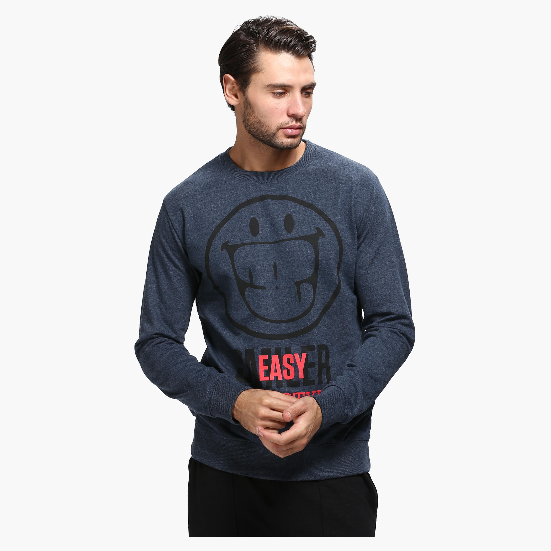 Smiley World Printed Round Neck Sweatshirt with Long Sleeves-men-winterwear-hoodiesandsweatshirts-image-1