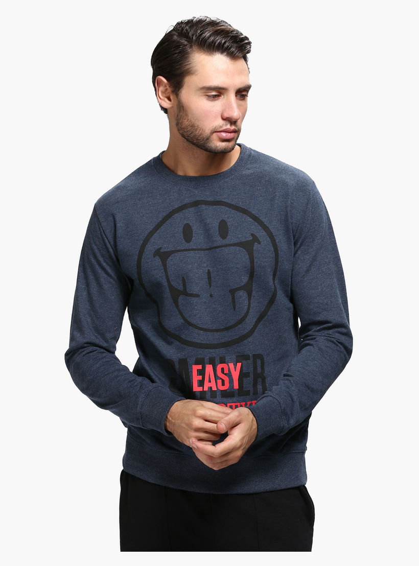 Smiley World Printed Round Neck Sweatshirt with Long Sleeves-men-winterwear-hoodiesandsweatshirts-image-5